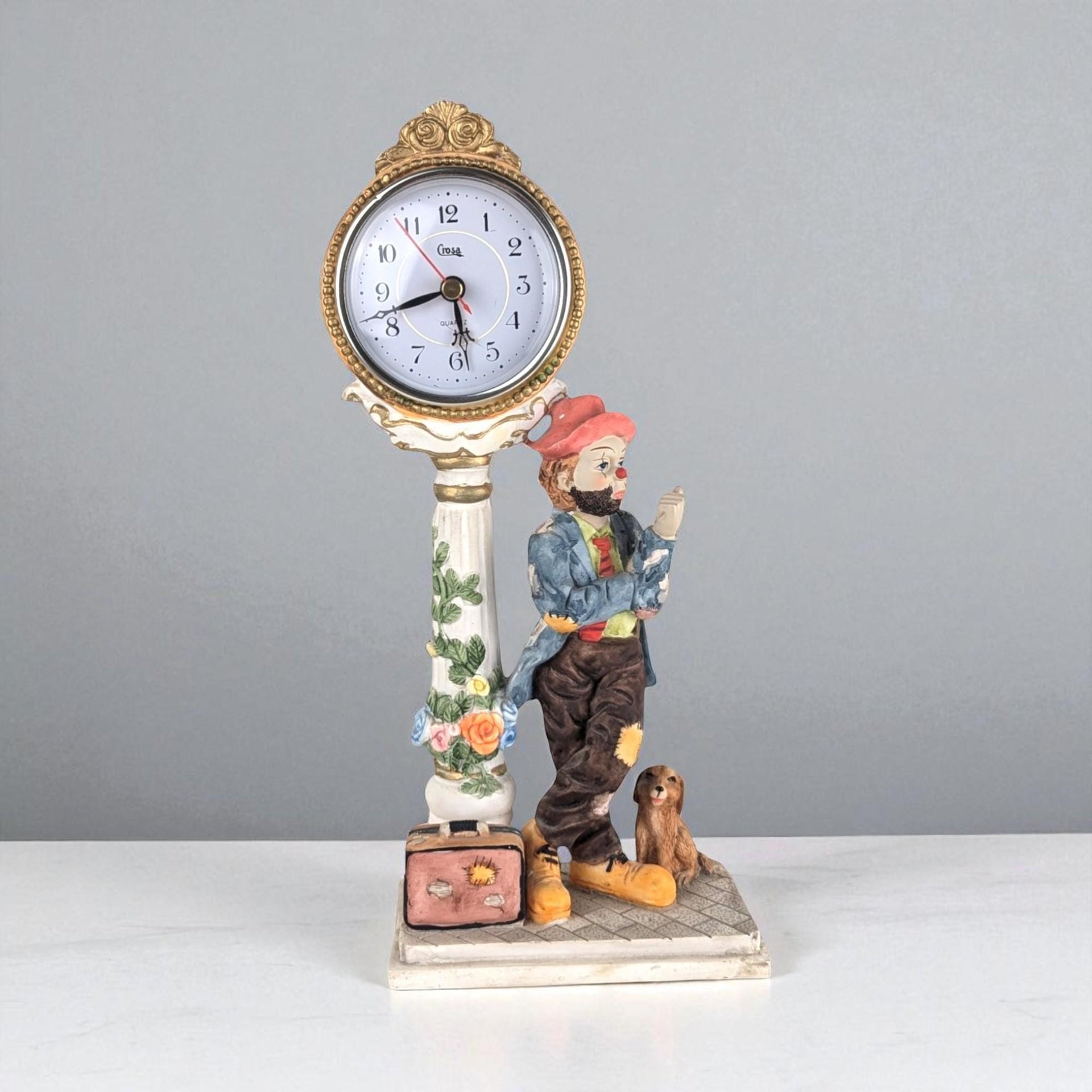 Vintage Crosa Quartz Clock, Hobo and Dog Figurine, Table Clock, Collectible Clock, Whimsical Decor, Unique Gift, Home Decor