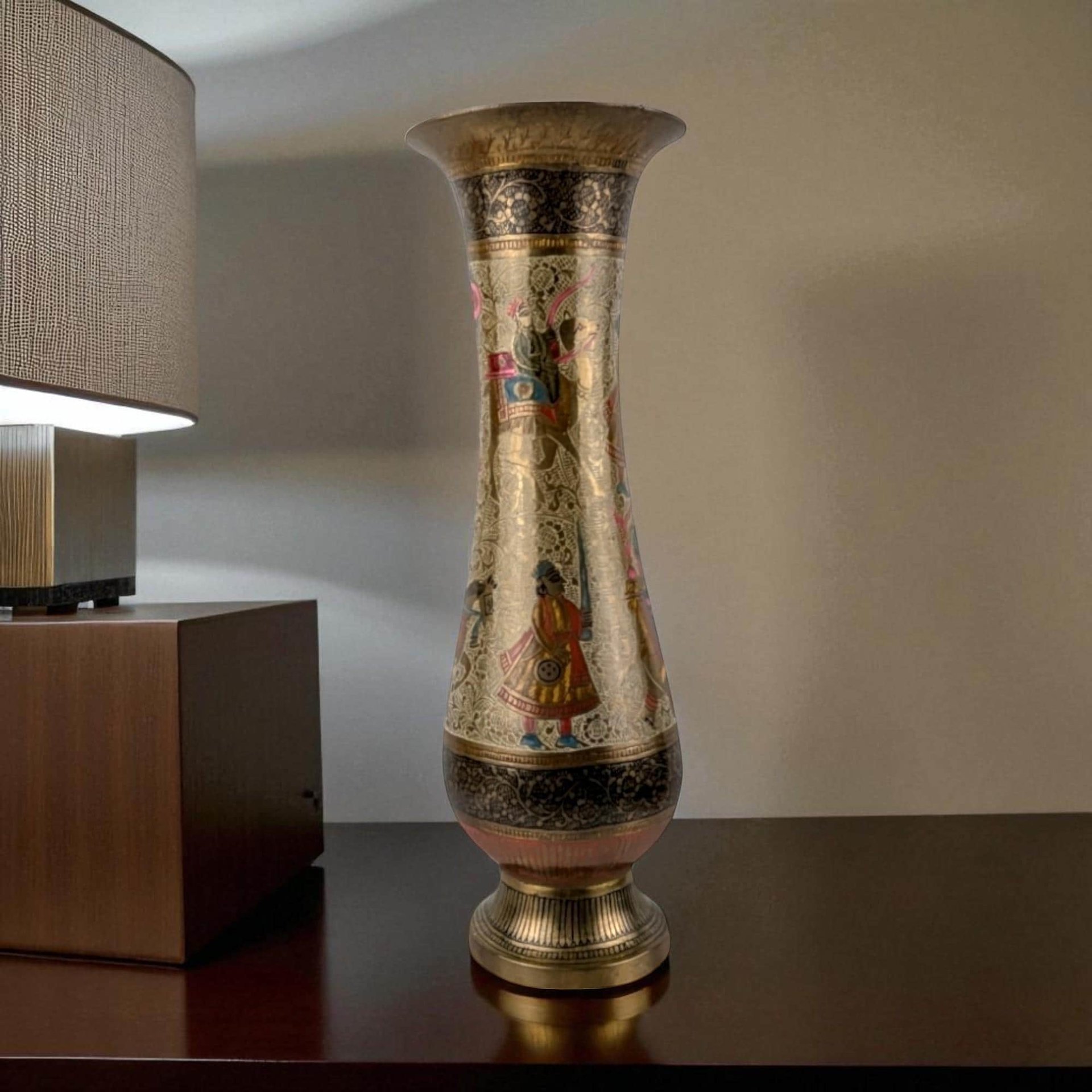 Vintage Ornate Brass Vase: 11.75" Tall Floral Engraved Design