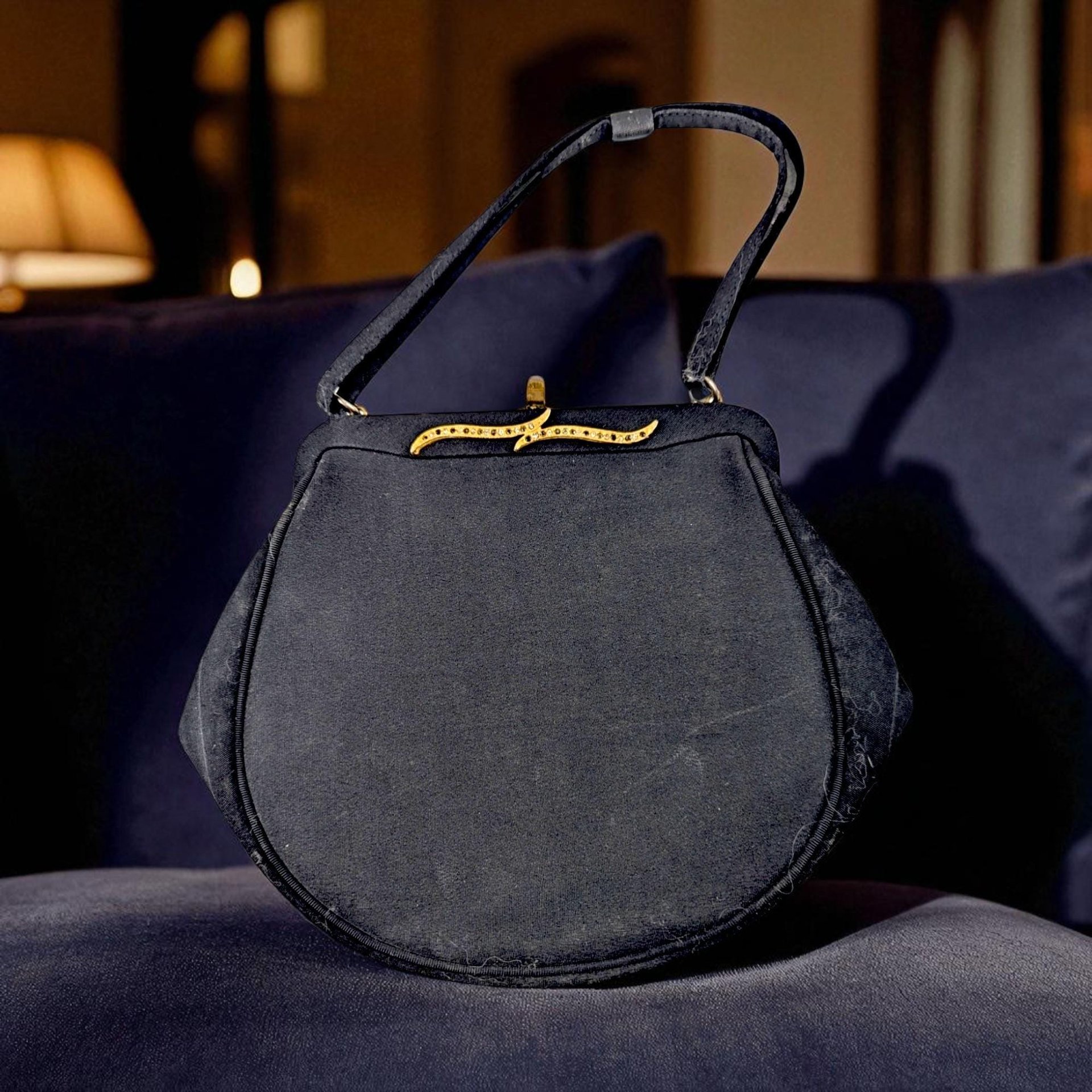 Vintage Black Evening Bag, Gold Tone Clasp, Classic Formal Handbag, Gift for Her