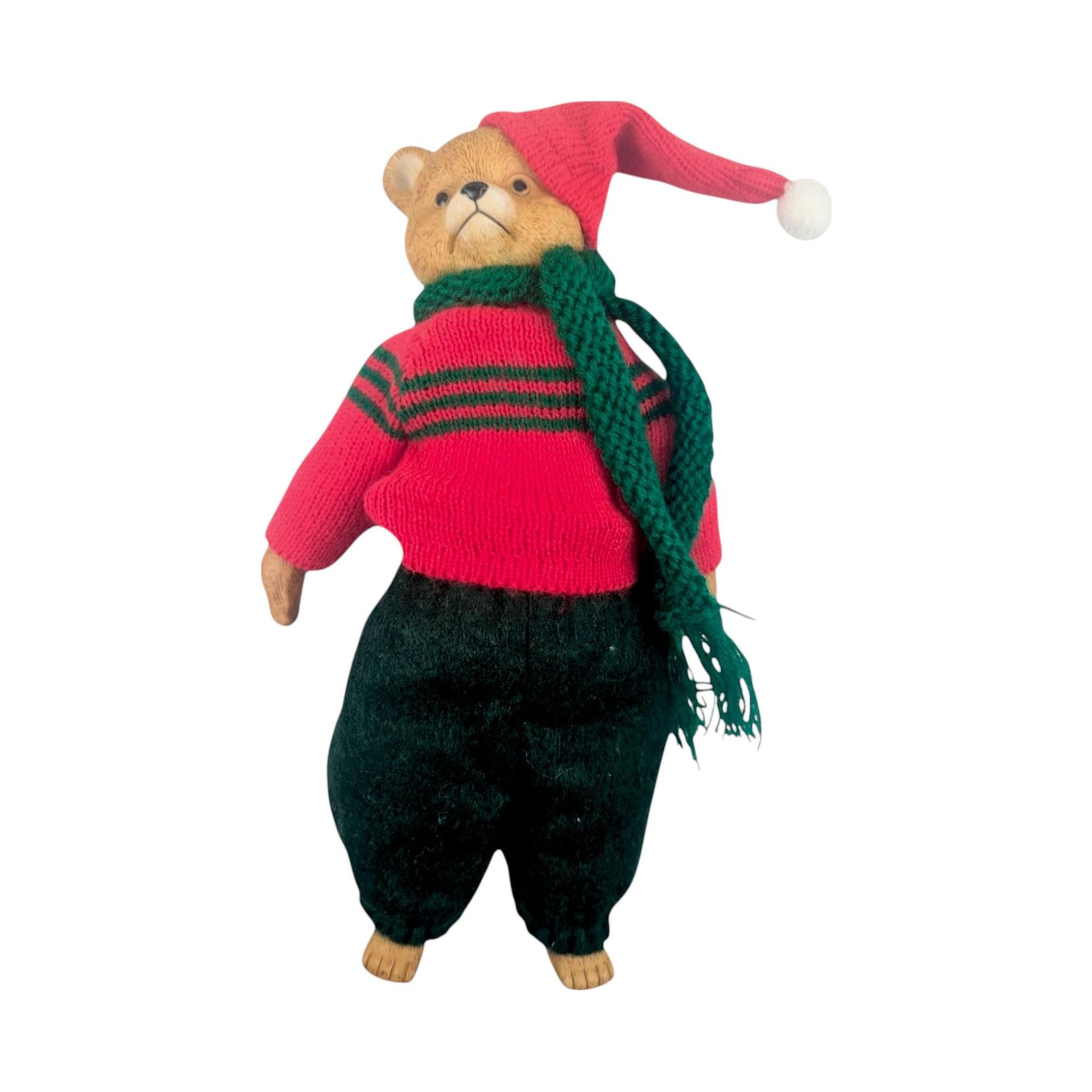 Handmade Porcelain Christmas Bear: Collectible Holiday Doll