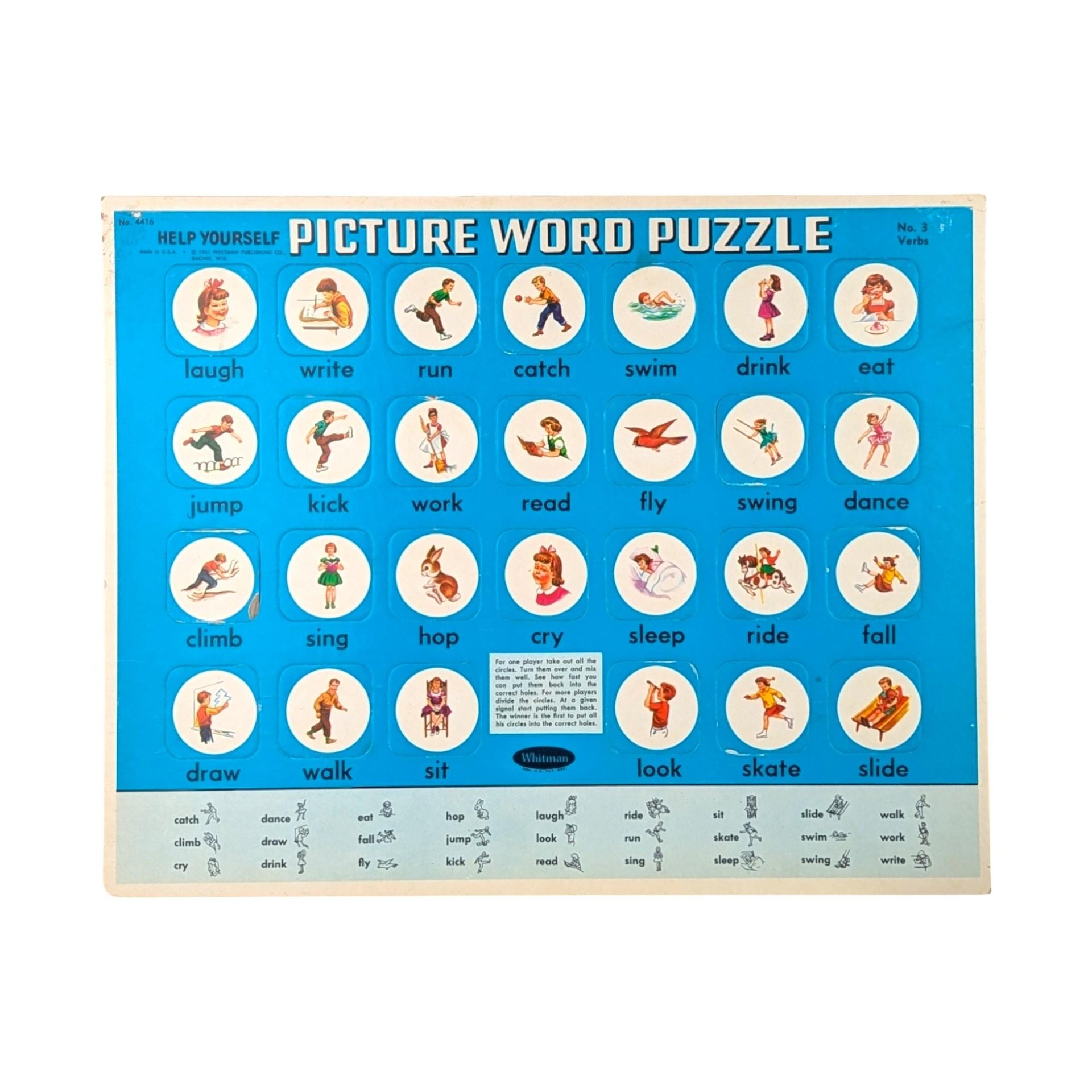 Vintage Whitman Help Yourself Picture Word Puzzles, 1961 No. 1 & 3, Educational Toys, Preschool Learning, Kids Room Decor