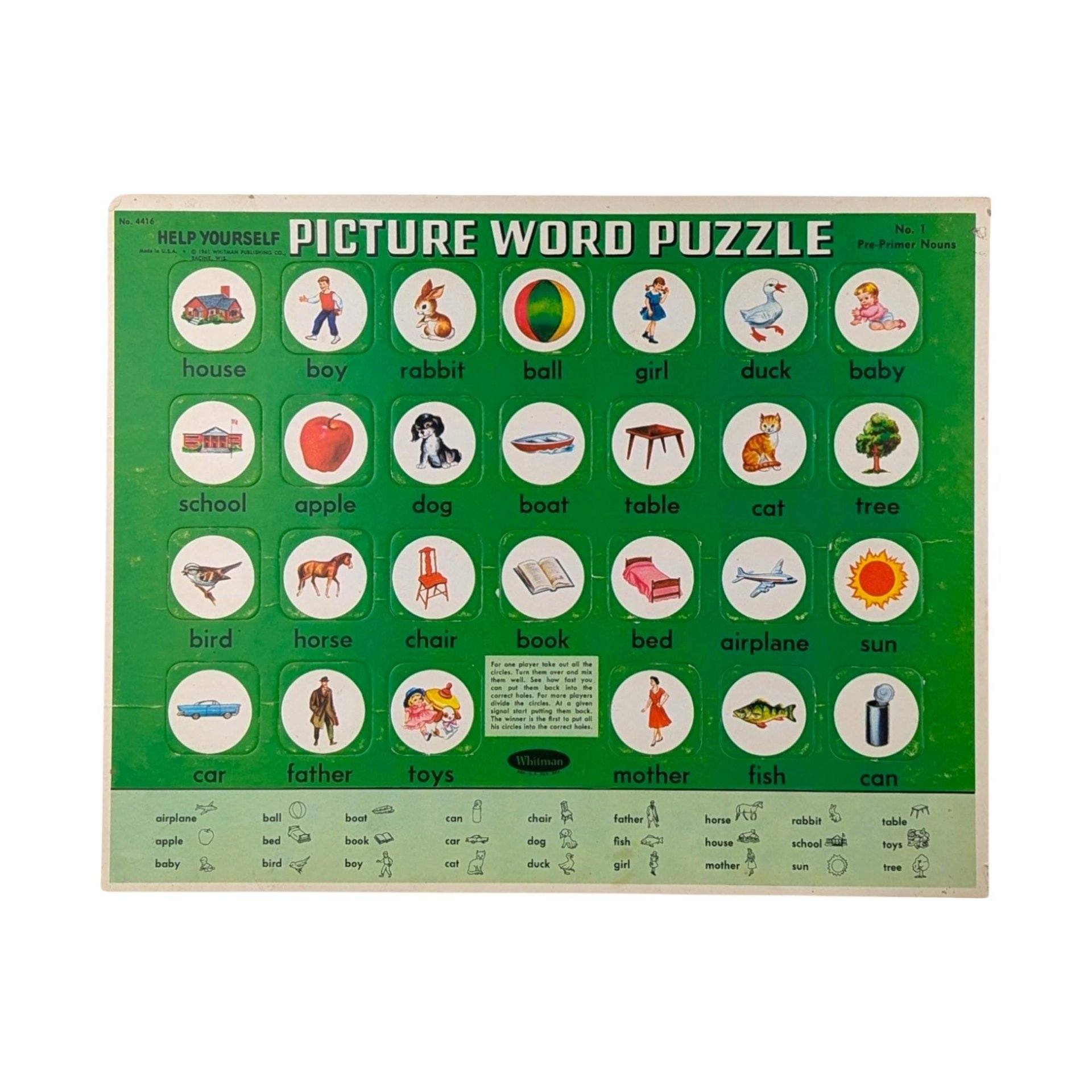 Vintage Whitman Help Yourself Picture Word Puzzles, 1961 No. 1 & 3, Educational Toys, Preschool Learning, Kids Room Decor