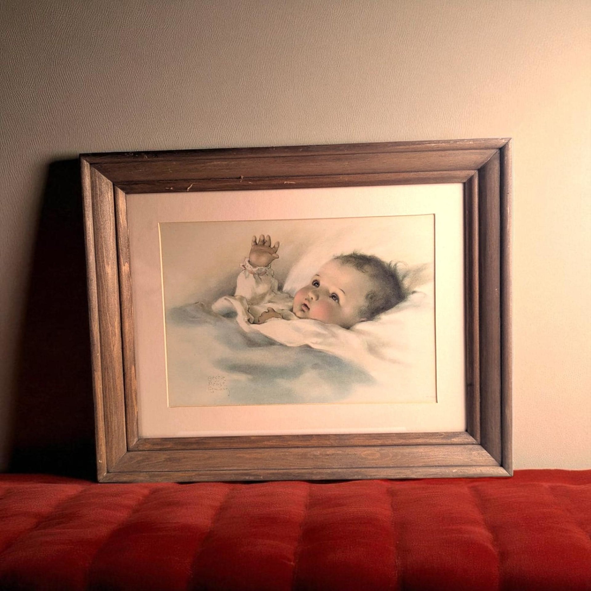 Vintage Bessie Pease Gutmann Baby Print, Framed Art, 19.25"x15", Sentimental Nursery Decor, Collectible Art Print