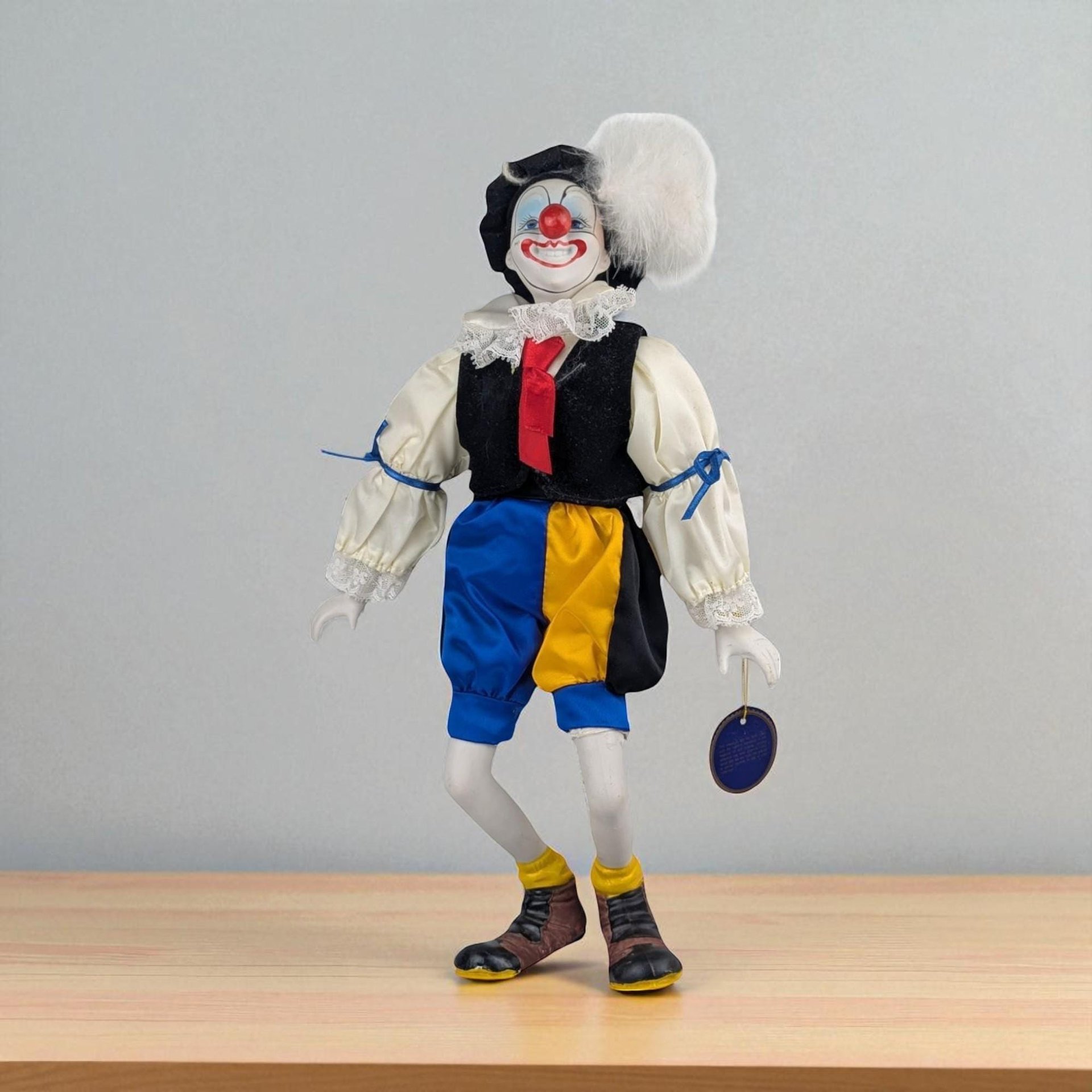 Vintage Clown Doll, Porcelain Face and Limbs, Collectible Display Doll, Whimsical Home Decor, Gift for Clown Enthusiasts