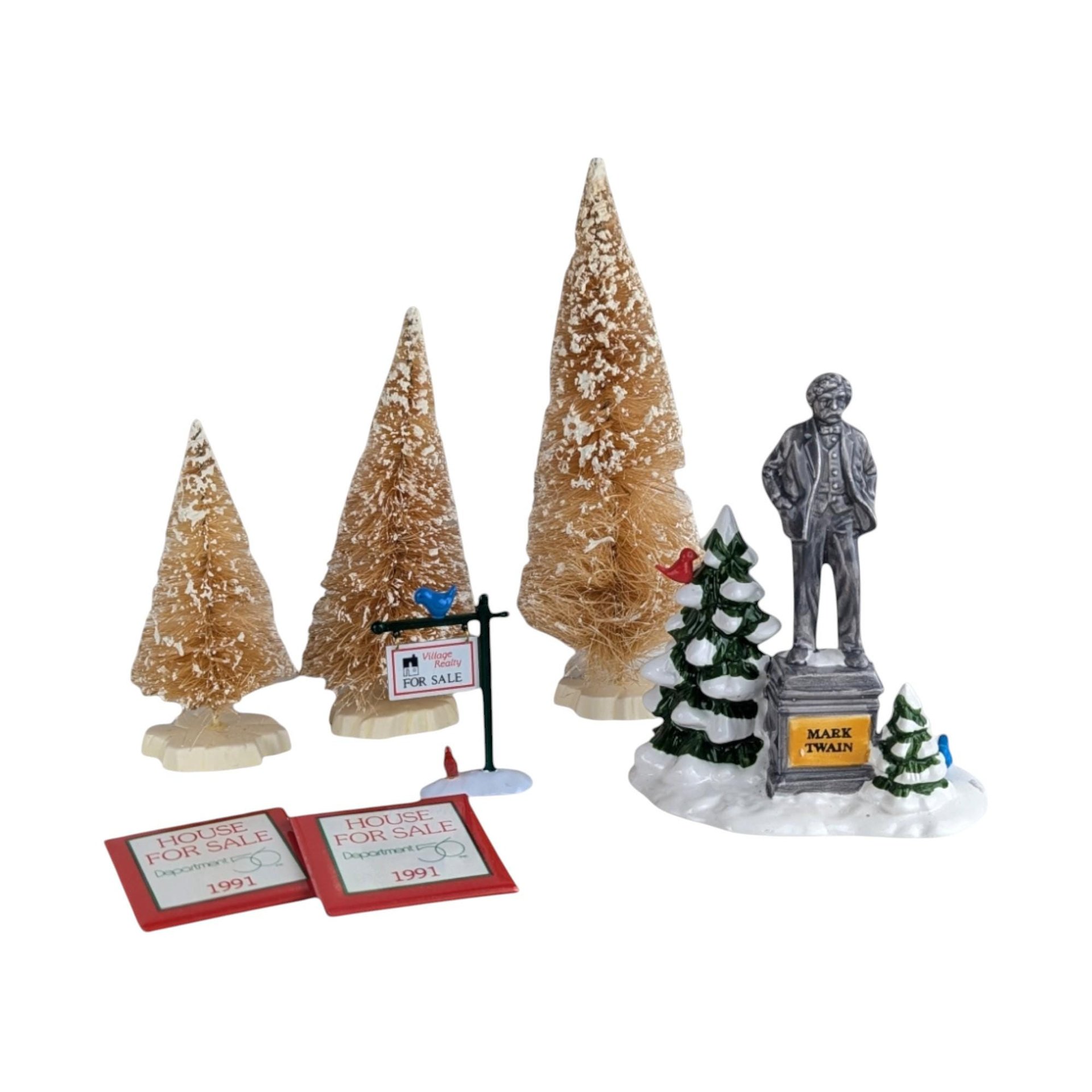 Vintage Dept 56 Village Accessories, Dept 56 Snow Village, Dept 56 Snowbabies, Mark Twain Statue, Frosty Pines Trees, Christmas Village