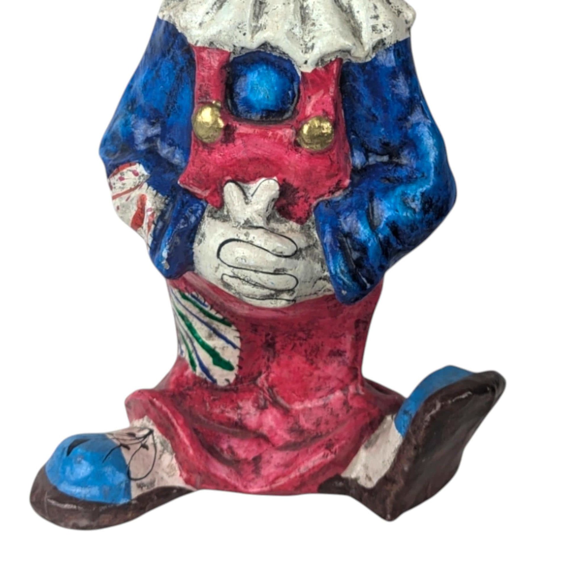 Vintage Paper Mache Clown Figurine, 12 Inch Clown, Handmade Clown, Collectible Clown, Circus Decor, Whimsical Decor