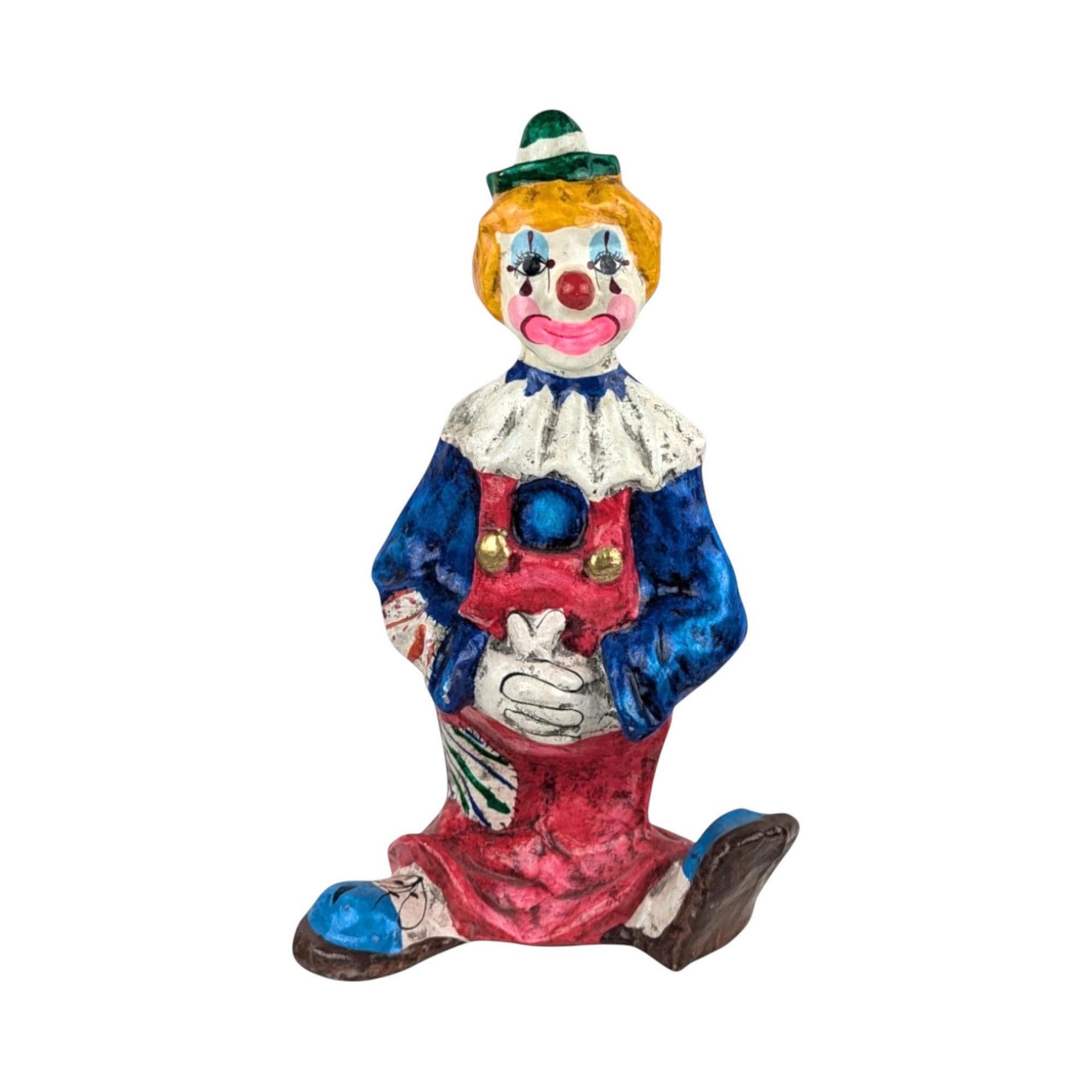 Vintage Paper Mache Clown Figurine, 12 Inch Clown, Handmade Clown, Collectible Clown, Circus Decor, Whimsical Decor