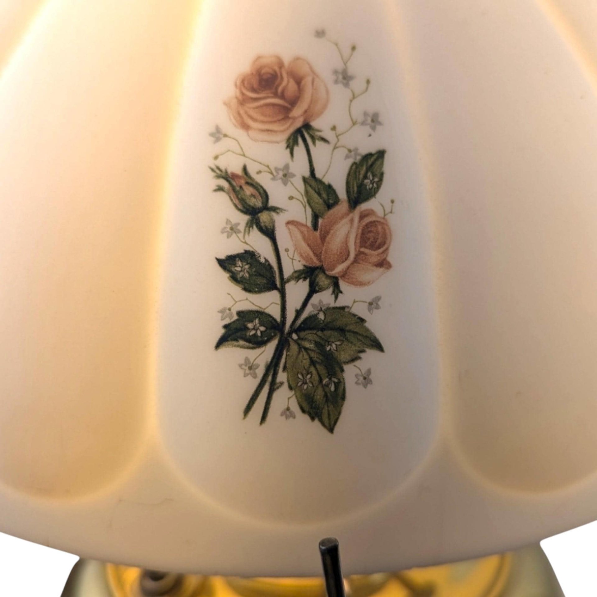 Antique Brass Hurricane Lamp, 21" Electric Lamp, Converted Oil Lamp, Vintage Home Decor, Victorian Lighting, Floral Shade