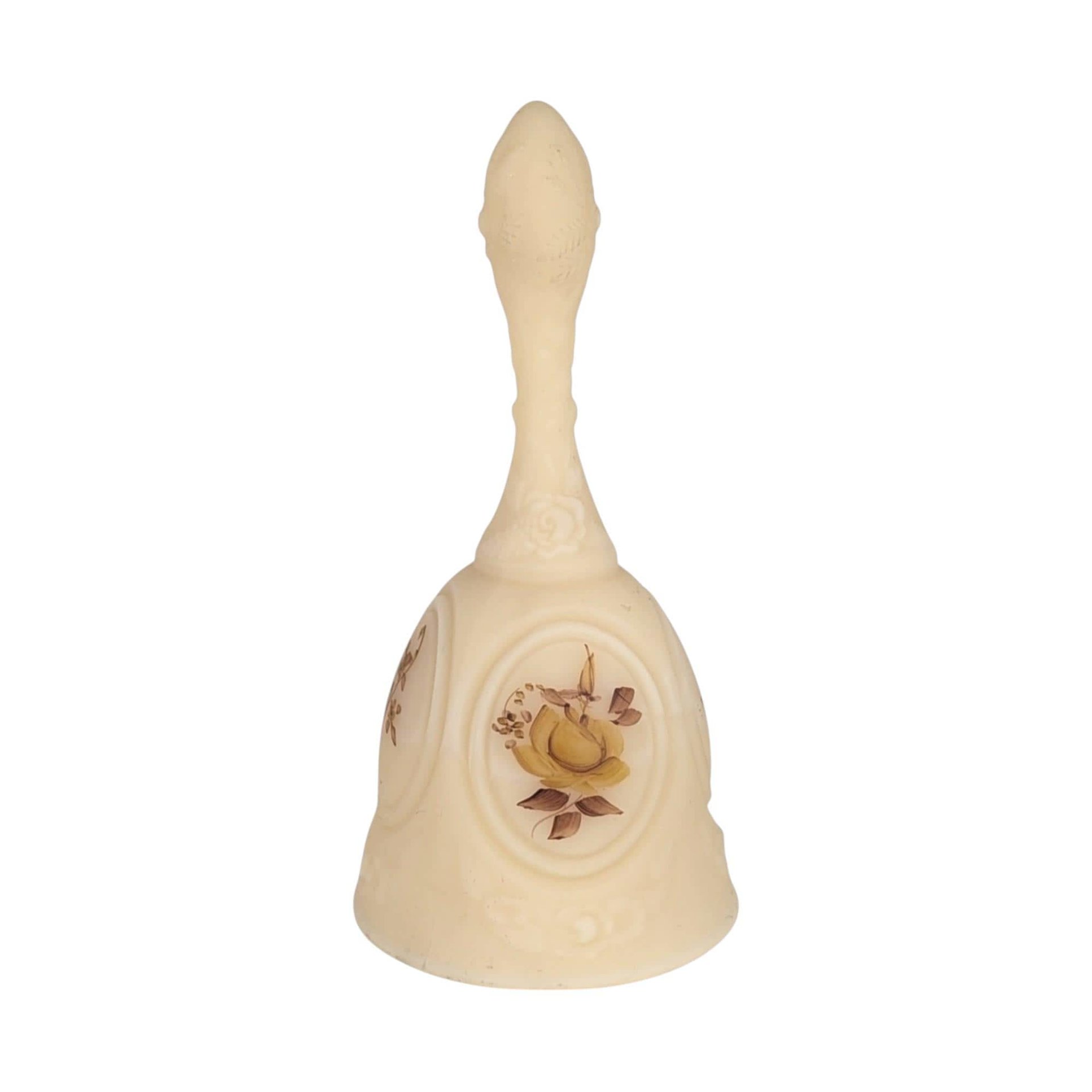 Vintage Fenton Chocolate Rose Cameo Satin Glass Bell, Handpainted Pam Bibbee, Collectible Fenton Glass, Gift for Fenton Collector