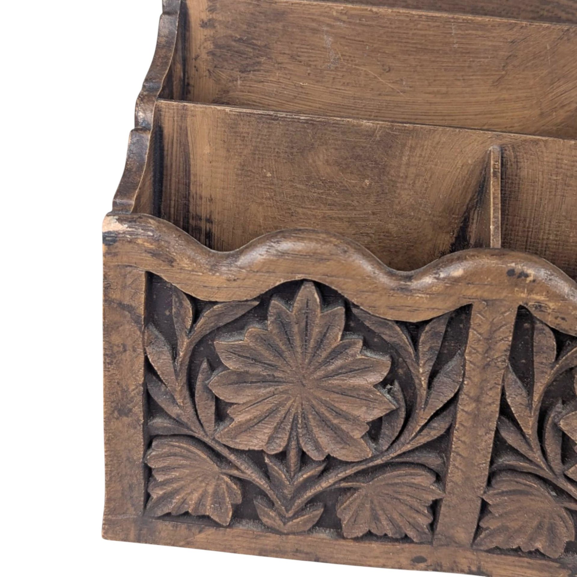 Vintage Lerner Carved Style Plastic Desk Organizer, Faux Wood Letter Holder, Office Storage