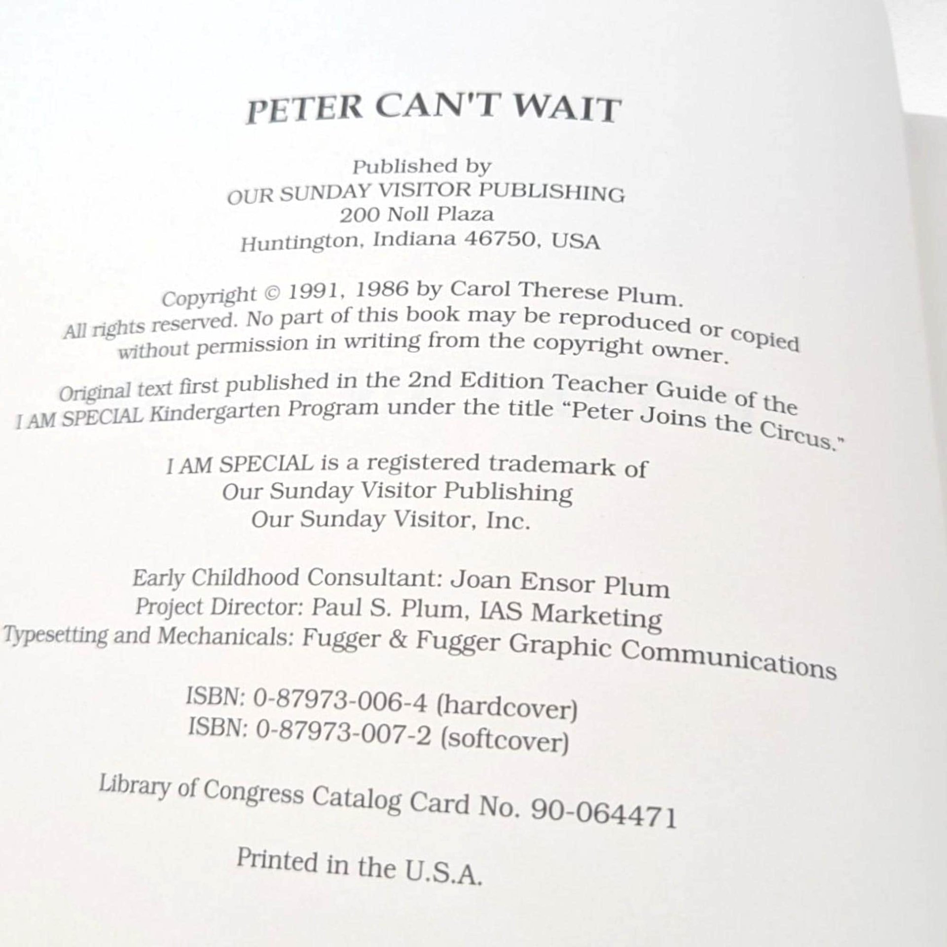 1991 Peter Can't Wait Softcover, Carol Therese Plum, Illustrated Children's Book