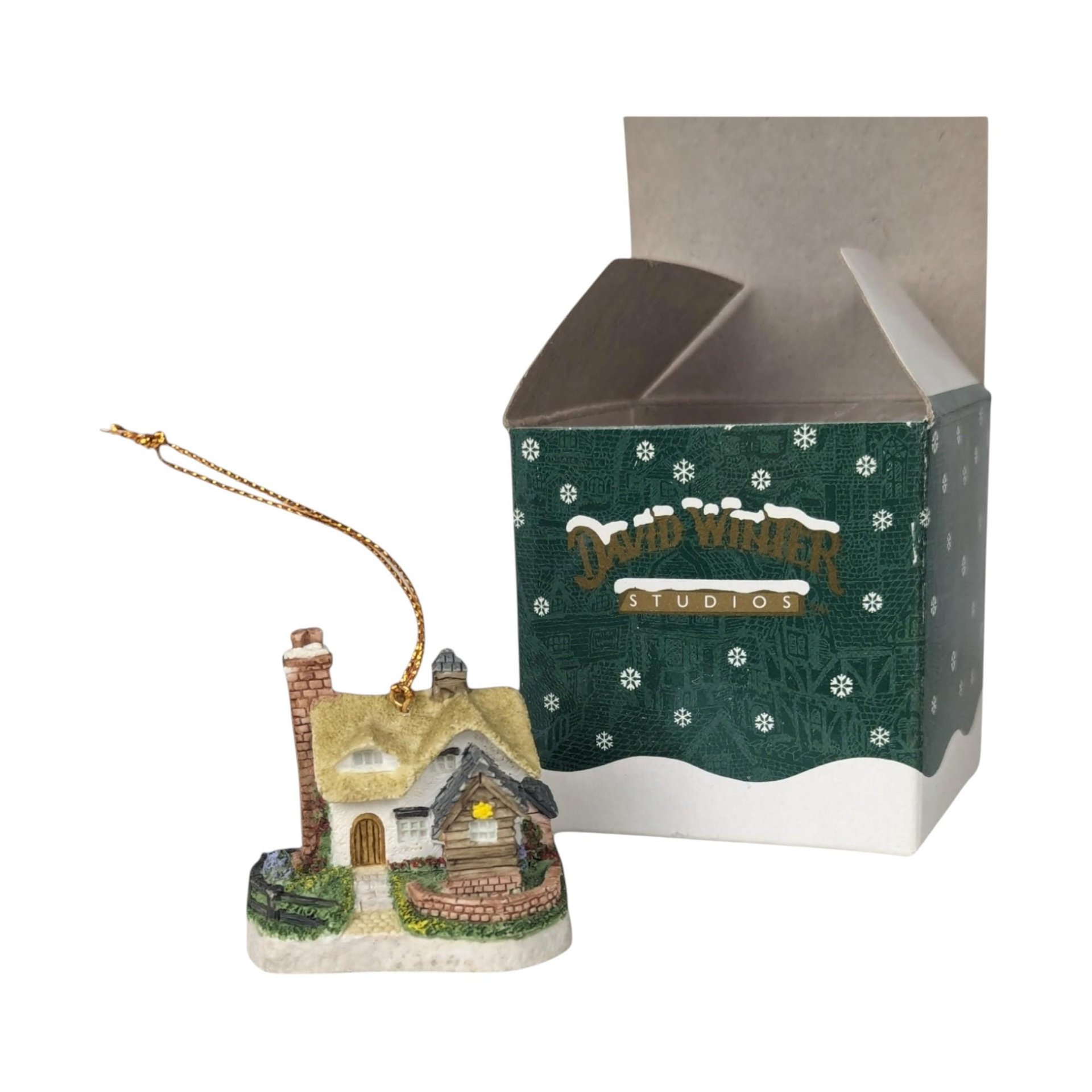 Pair of Vintage David Winter Cottage Ornaments: Buttercup Cottage and Flower Shop (1995)