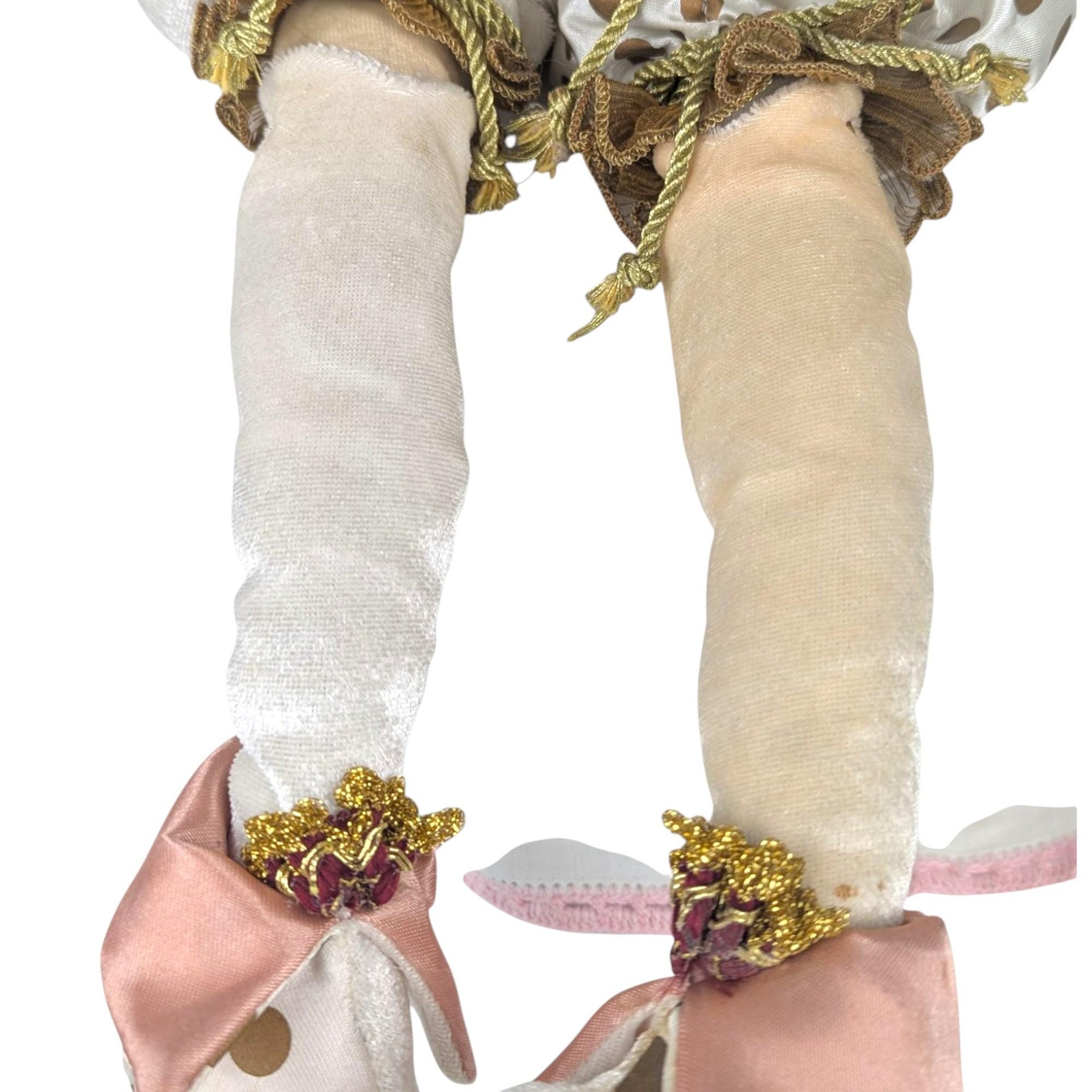 Vintage Pink Gold White Jester Doll, Large Sitting Harlequin Figure, Unique Decor Clown