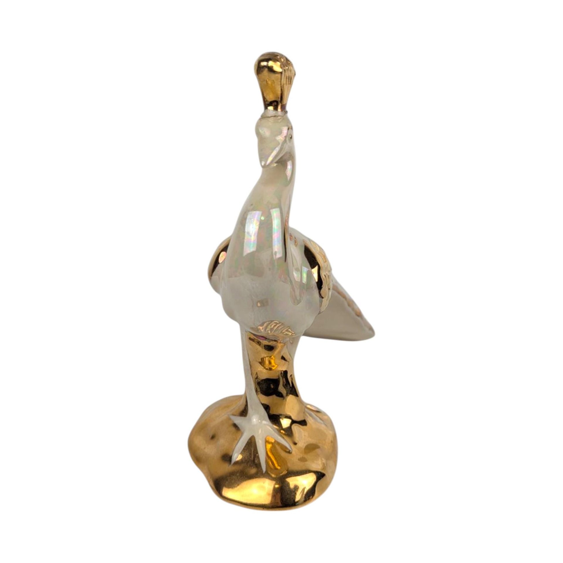 Vintage Bel-Ar Pottery Lusterware Peacock Figurine USA Ceramic Bird Gold Accents Elegant Home Decor Gift for Collectors