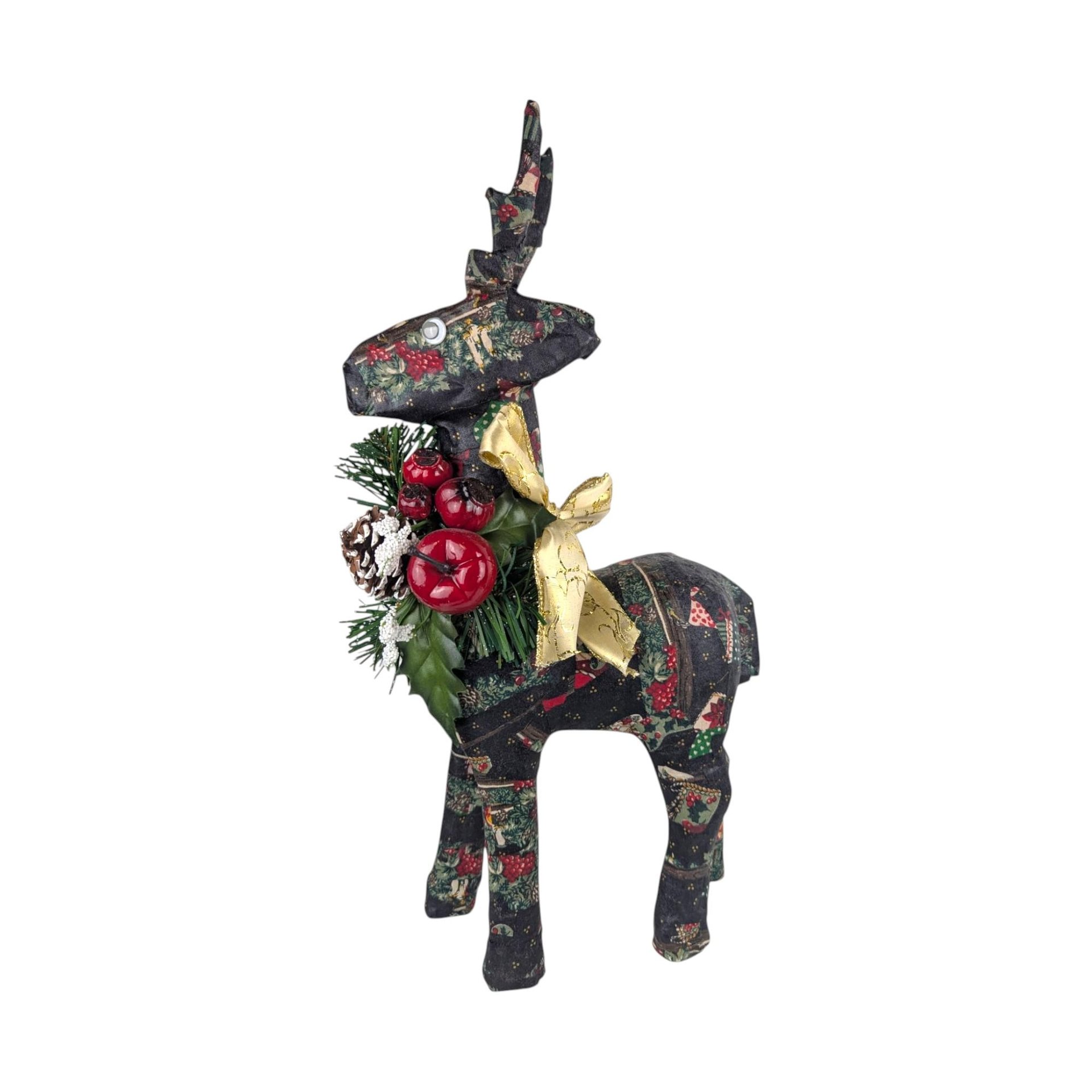 Vintage Paper Mache Reindeer Pair Holiday Figurines Christmas Mantel Decor Gift for Collector