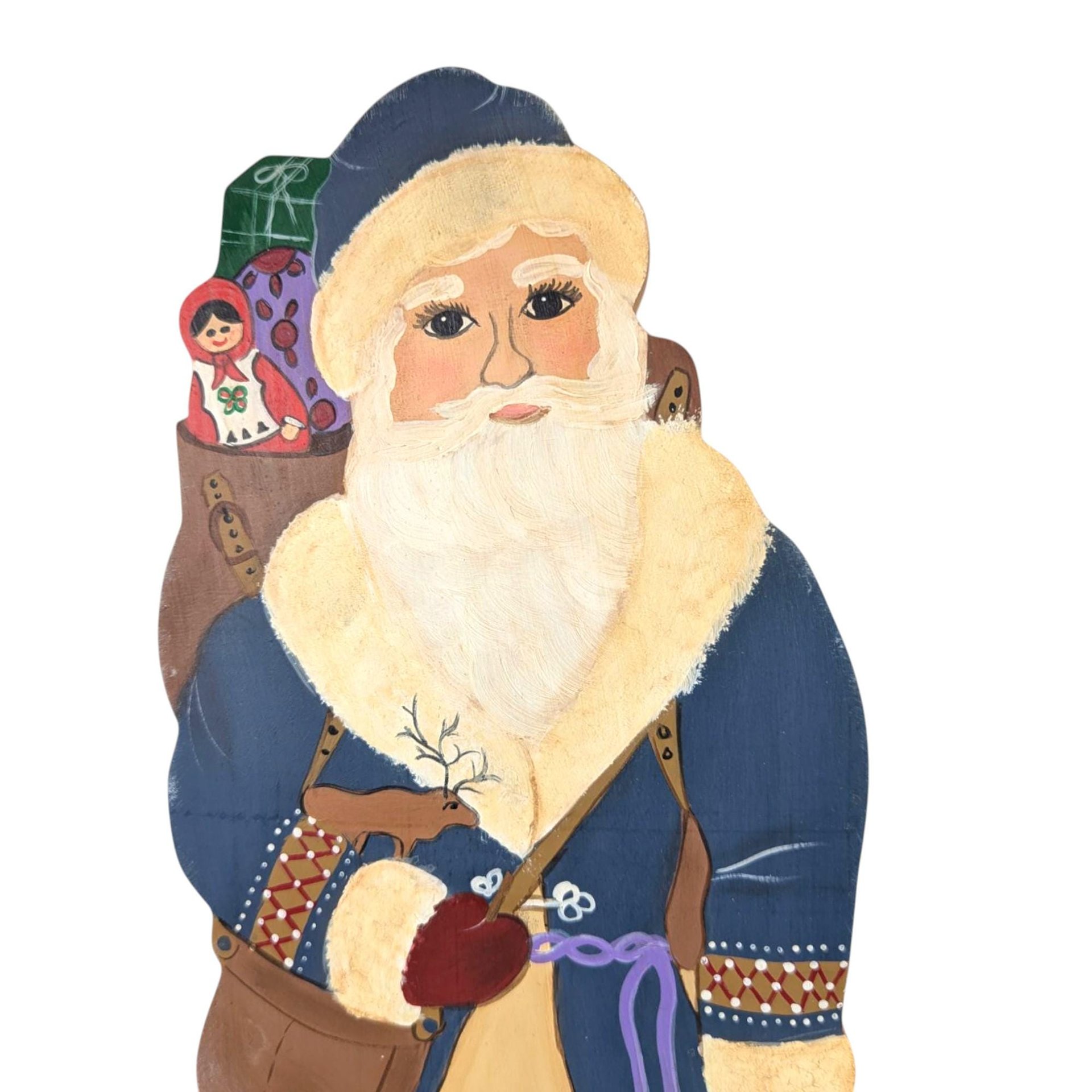 Vintage Hand Painted Santa Figure, Wooden Folk Art Santa, Holiday Decor, Handmade Christmas, Detailed Santa, Unique Christmas Gift
