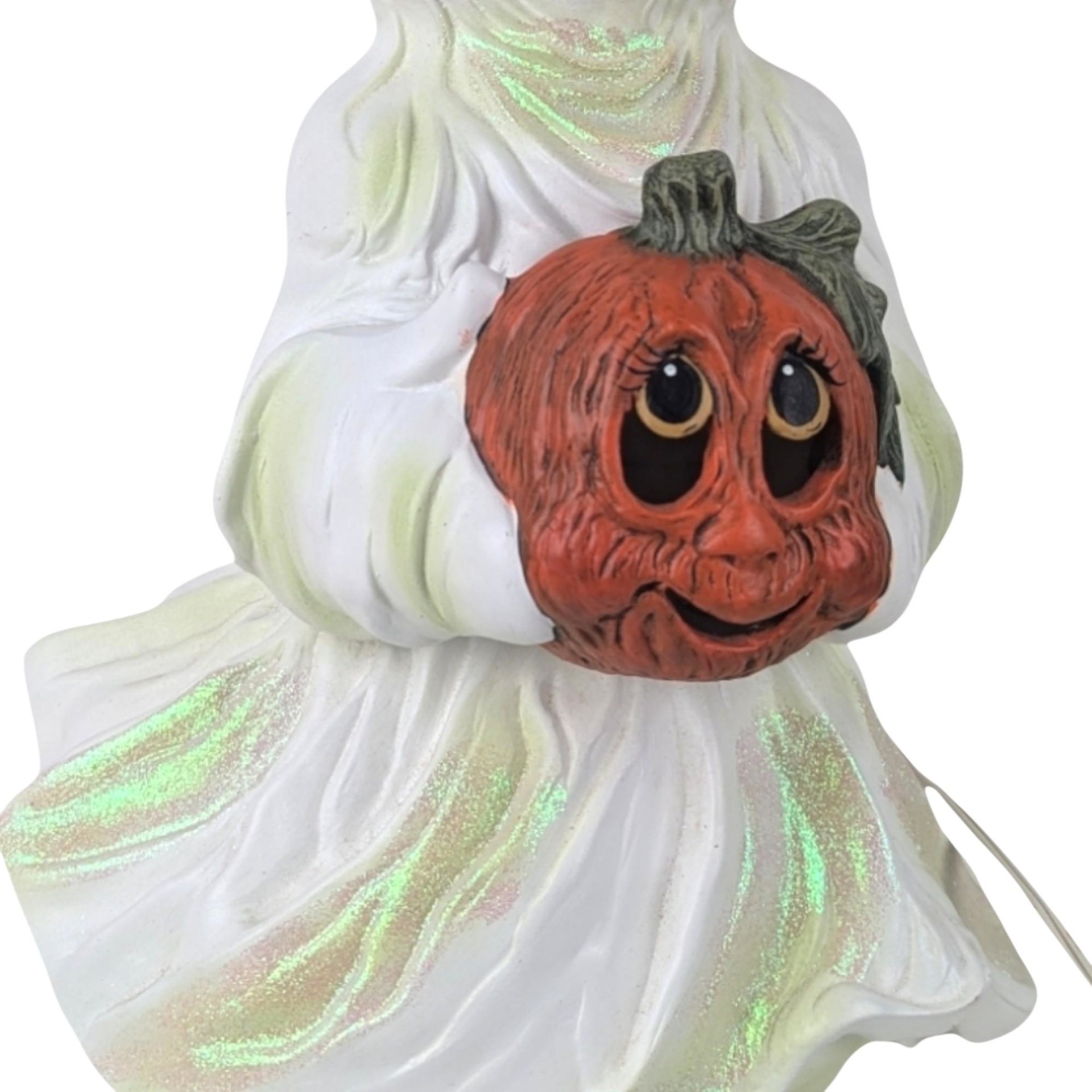 Vintage Holland Mold Ceramic Ghost Light, Halloween Decor, Jack O'Lantern, Ghost with Pumpkin, Collectible Figurine