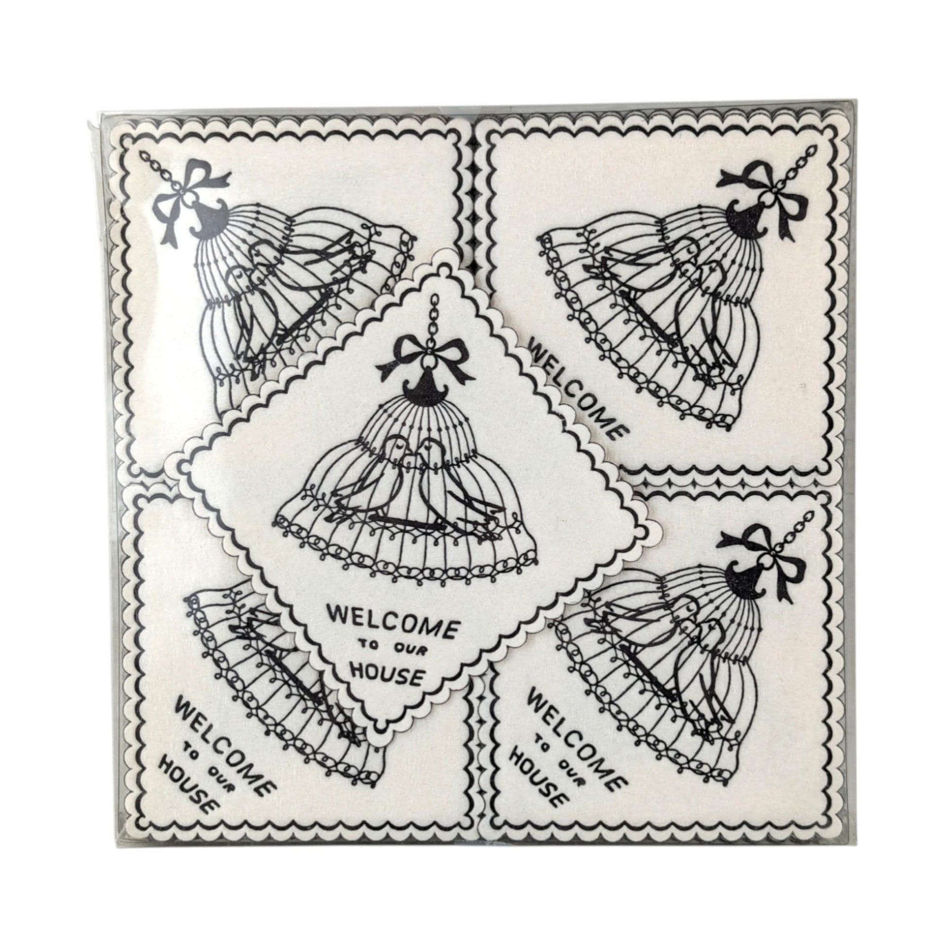 Vintage Monogram Coasters, Paper Saucermats, "Welcome to Our Home" Set, Party Supplies, Housewarming Gift
