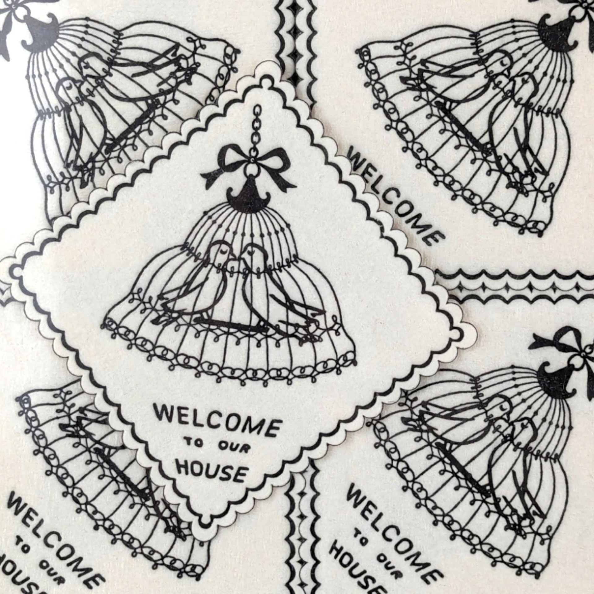 Vintage Monogram Coasters, Paper Saucermats, "Welcome to Our Home" Set, Party Supplies, Housewarming Gift
