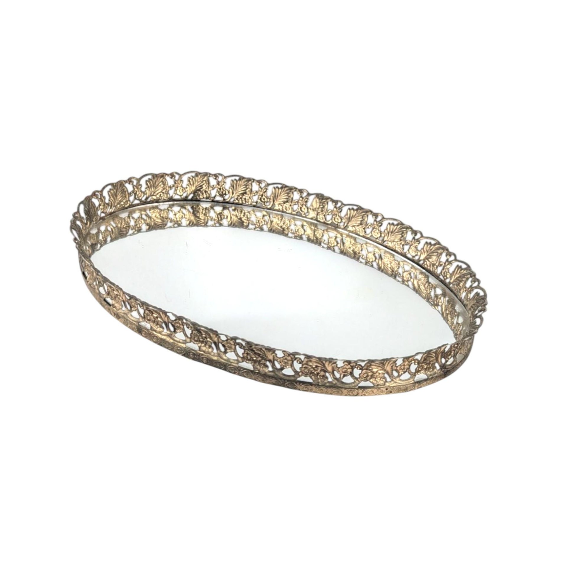 Vintage Oval Filigree Vanity Mirror Tray, Decorative Dresser Tray, Perfume Display, Gift for Her