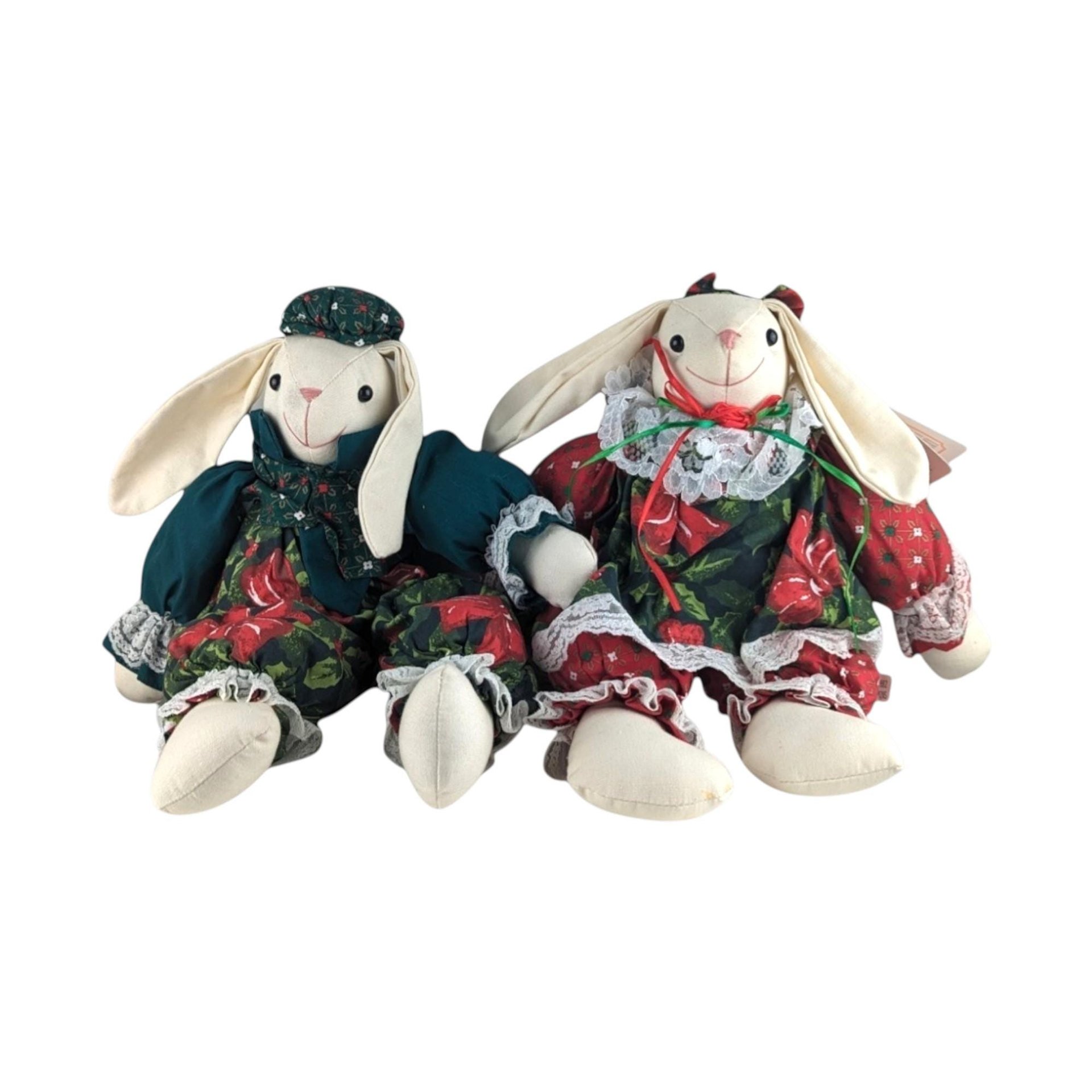 Ganz Heritage Plush Bunny Pair: Vintage Christmas Rabbit Stuffed Animals