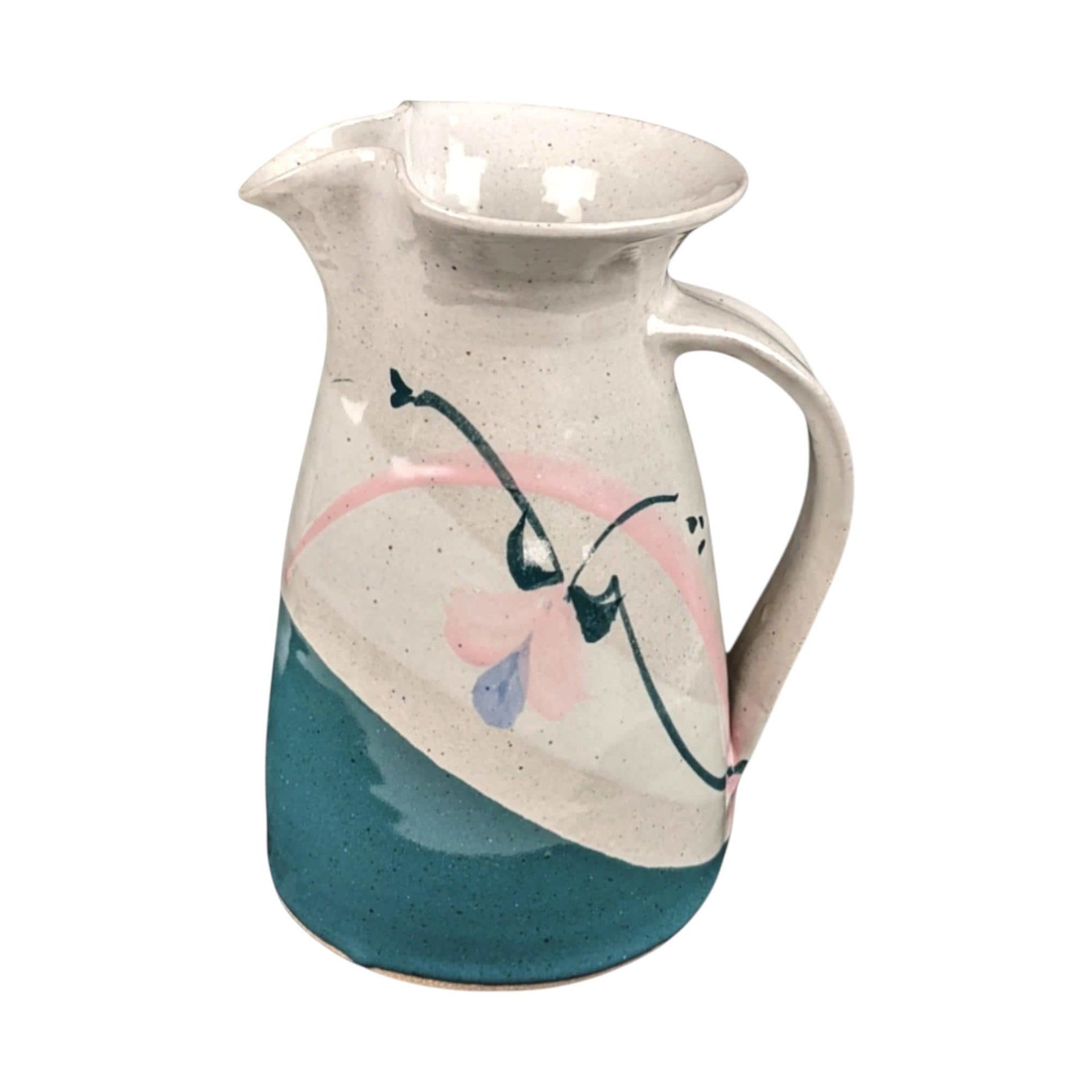 Signed Studio Pottery Pitcher: Handmade Earthenware Floral Decor