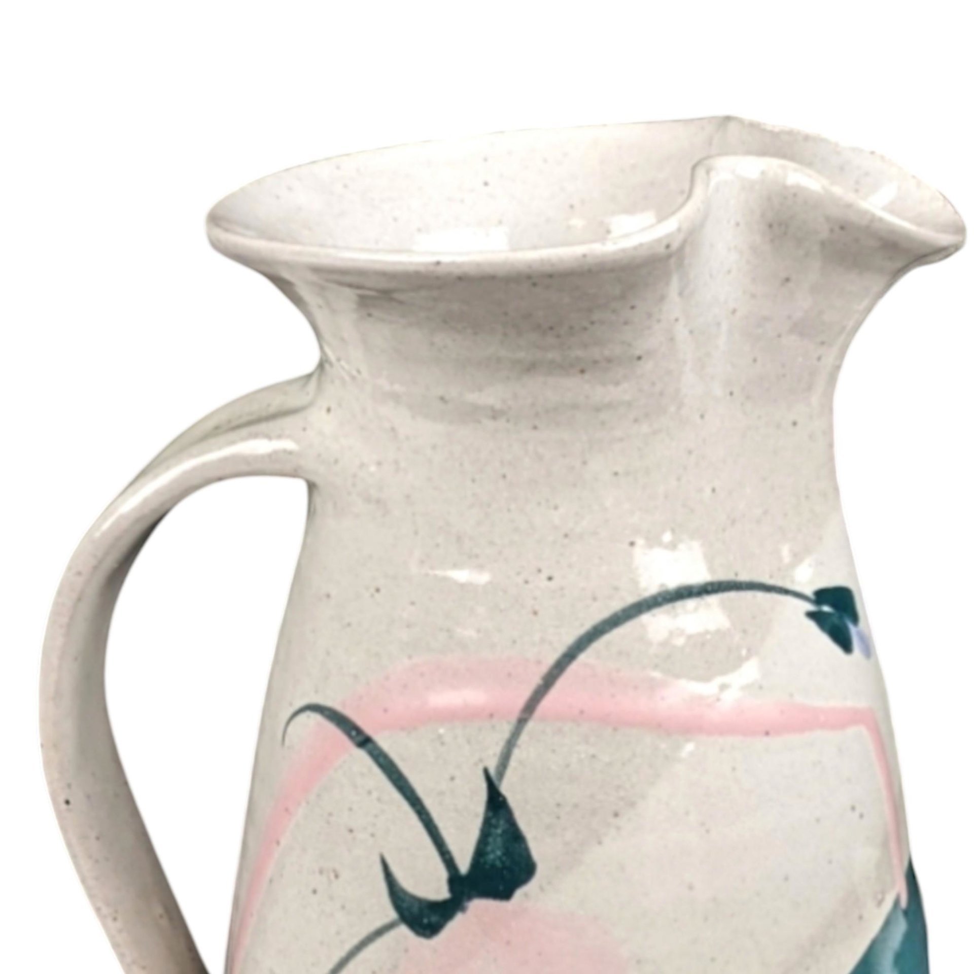 Signed Studio Pottery Pitcher: Handmade Earthenware Floral Decor