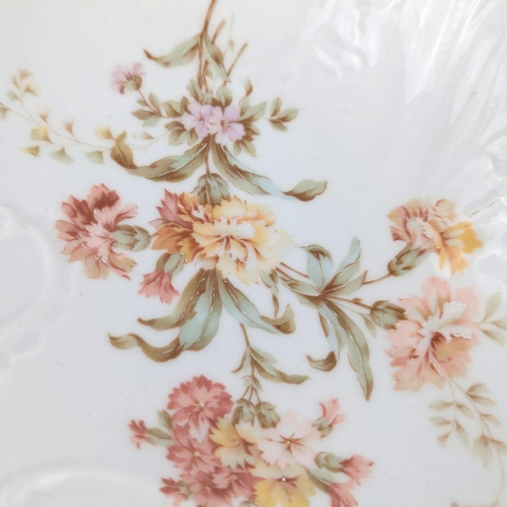 Antique Floral Serving Bowl by Carl Tielsch: German Porcelain with Gold Trim Decor