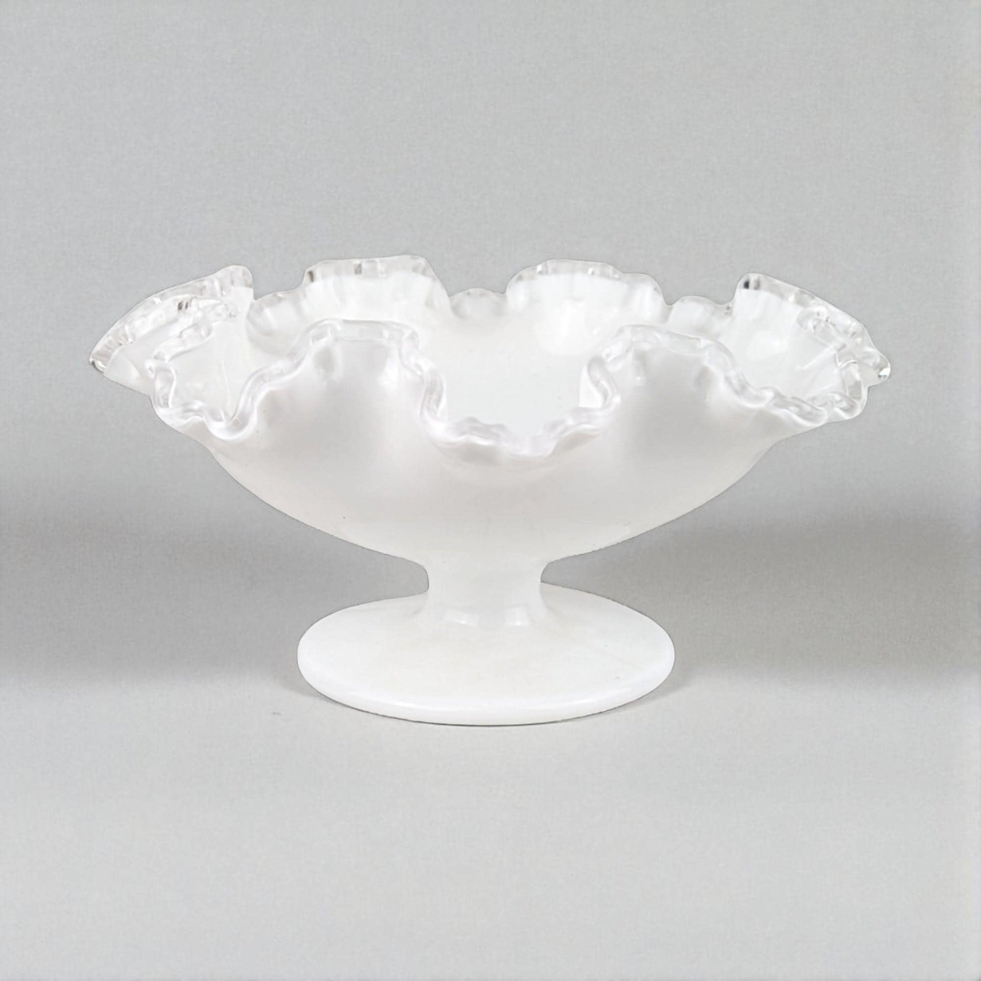 Vintage Fenton Silvercrest Milk Glass Ruffled Candy Dish