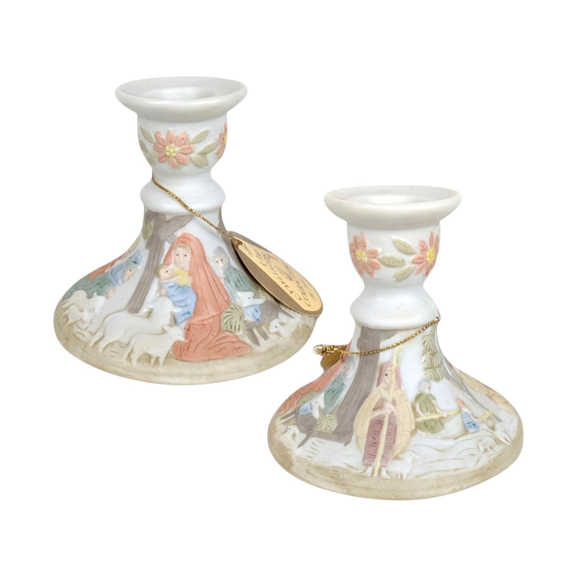 Lefton Christopher Collection Candle Holder Pair: Vintage Nativity Christmas Decor (03430)