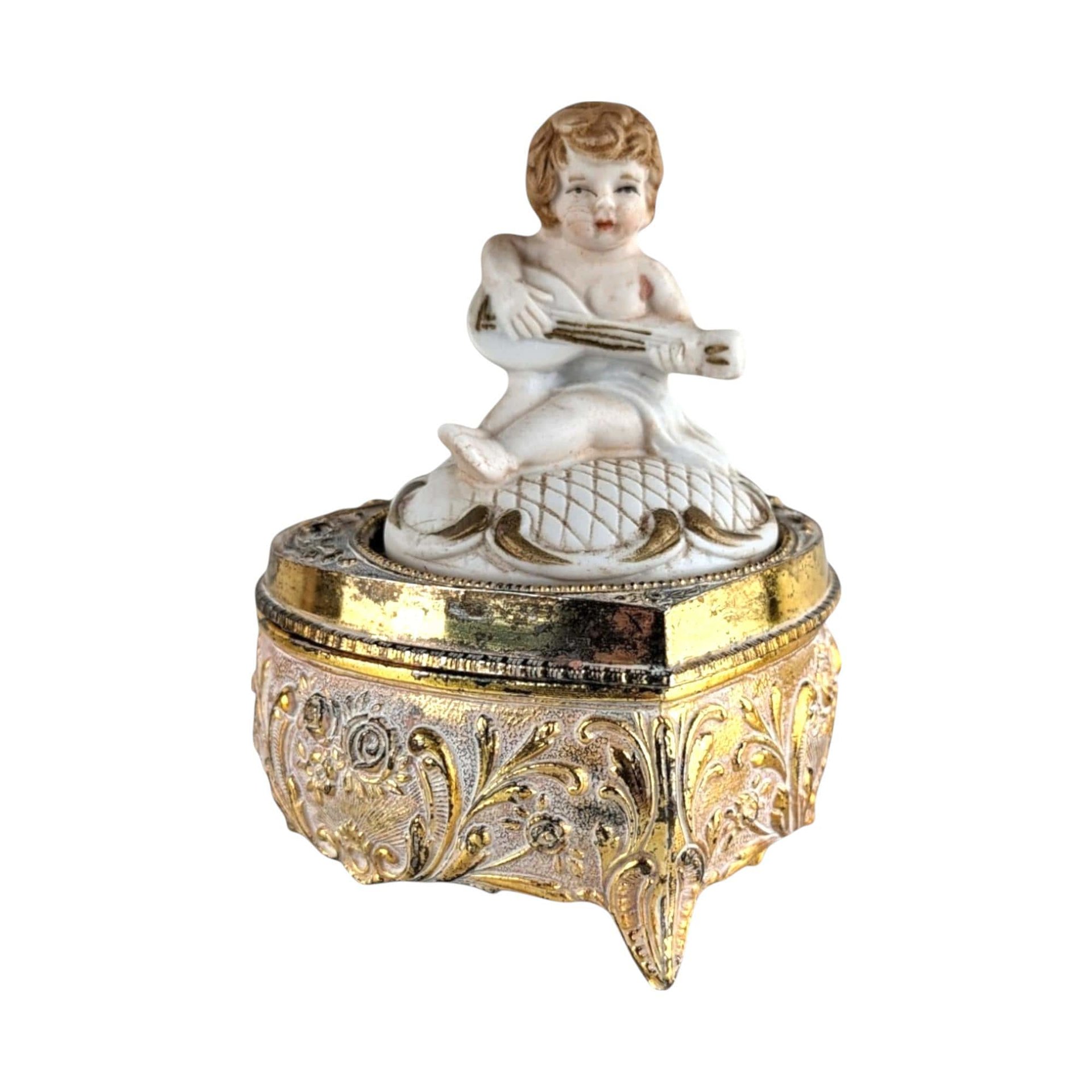 Vintage Cherub Trinket Box, Metal and Resin, Decorative Box, Jewelry Box, Gift for Her