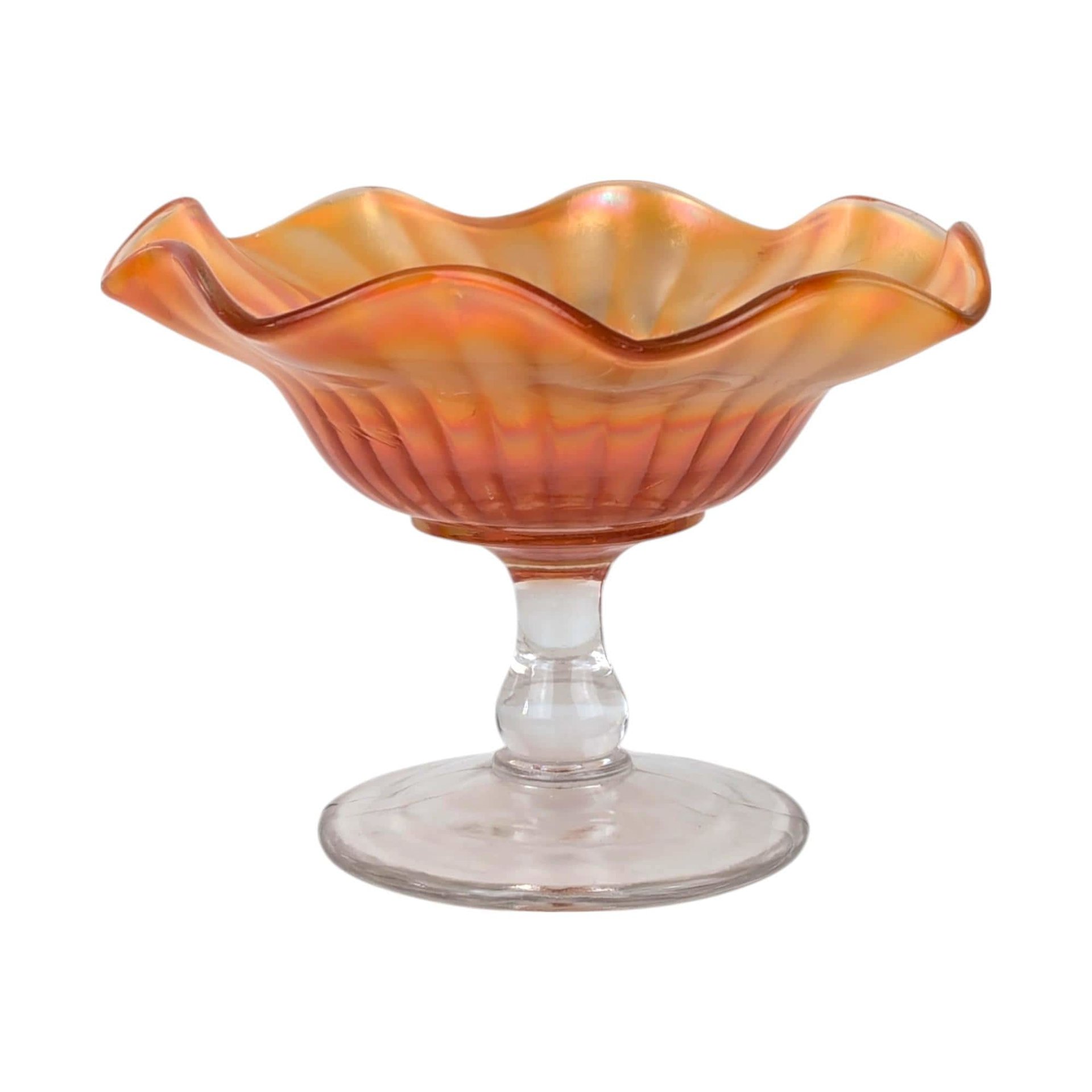 Vintage Marigold Glass Set, 4 Pieces, Compote, Candy Dishes,  Loganberry Bowl,  Iridescent Glassware, Home Decor, Gift for Collector