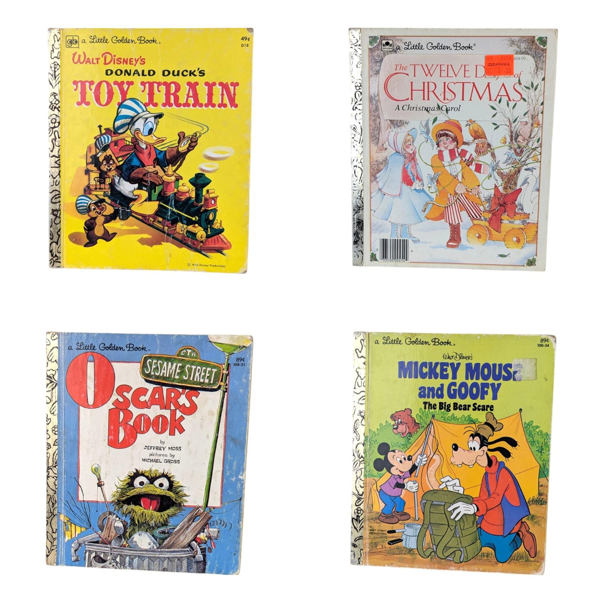 Set of 4 Vintage Little Golden Books, Donald Duck, Christmas Carol, Oscar's Book, Mickey Mouse, Children's Story Collection