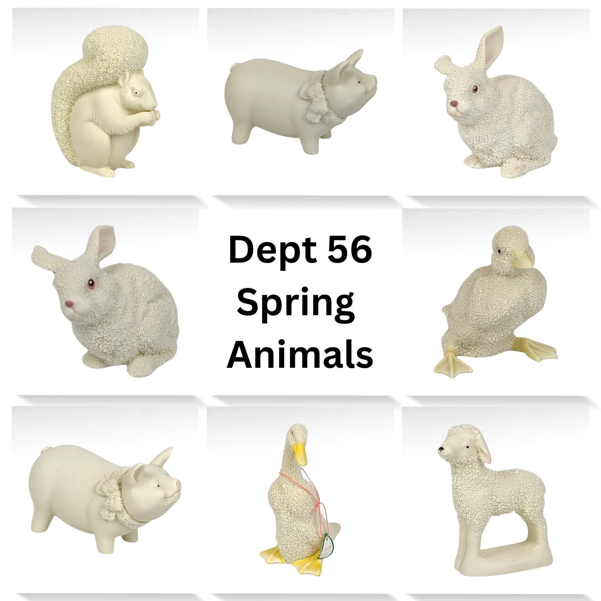 Vintage Dept 56 Annual Animal Bisque Figurines, Lot of 8, Pig, Duck, Rabbit