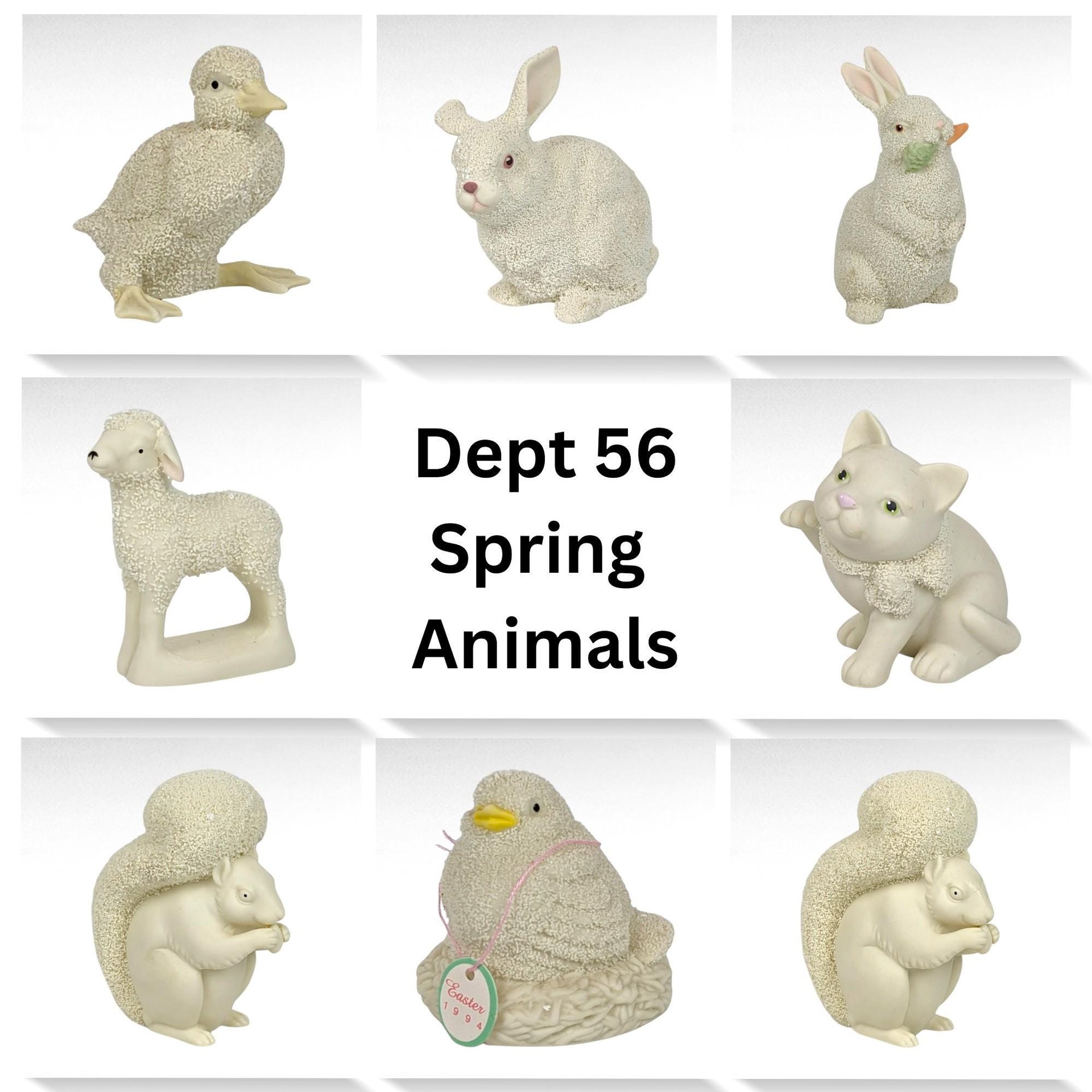 Vintage Dept 56 Annual Animal Bisque Figurines, Lot of 8, Cat, Duck, Rabbit, Squirrel