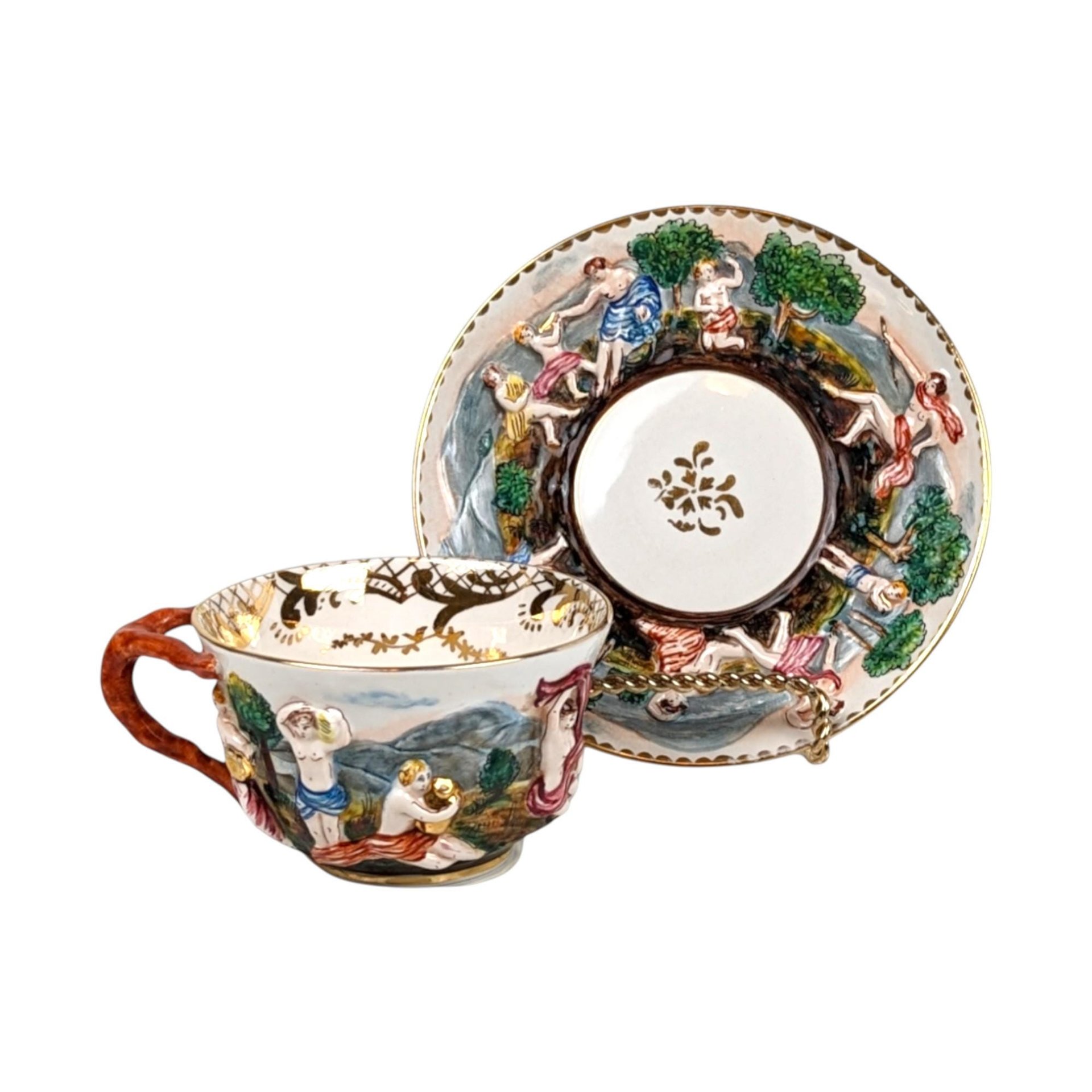 Vintage Capodimonte Cup and Saucer Set with Trinket Dish: Hand-Painted Italian Porcelain