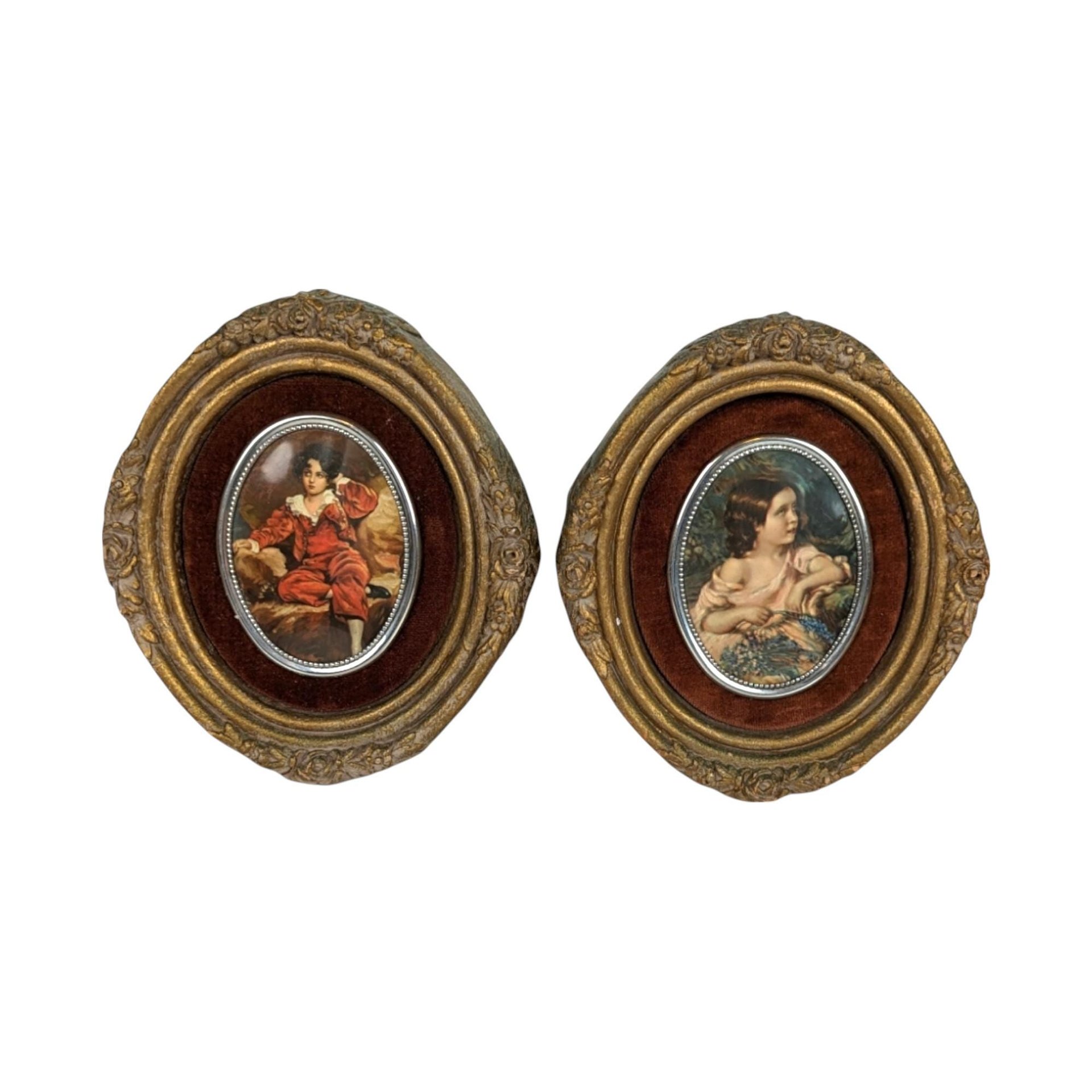 Vintage Cameo Creations Wall Decor | Sir Thomas Lawrence | John Thomas Peele | "Red Boy" & "Spring Flowers" | Oval Prints | 5.75 Inch