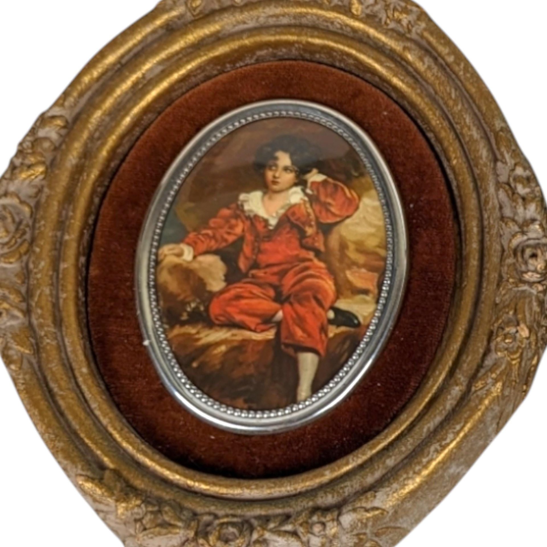 Vintage Cameo Creations Wall Decor | Sir Thomas Lawrence | John Thomas Peele | "Red Boy" & "Spring Flowers" | Oval Prints | 5.75 Inch