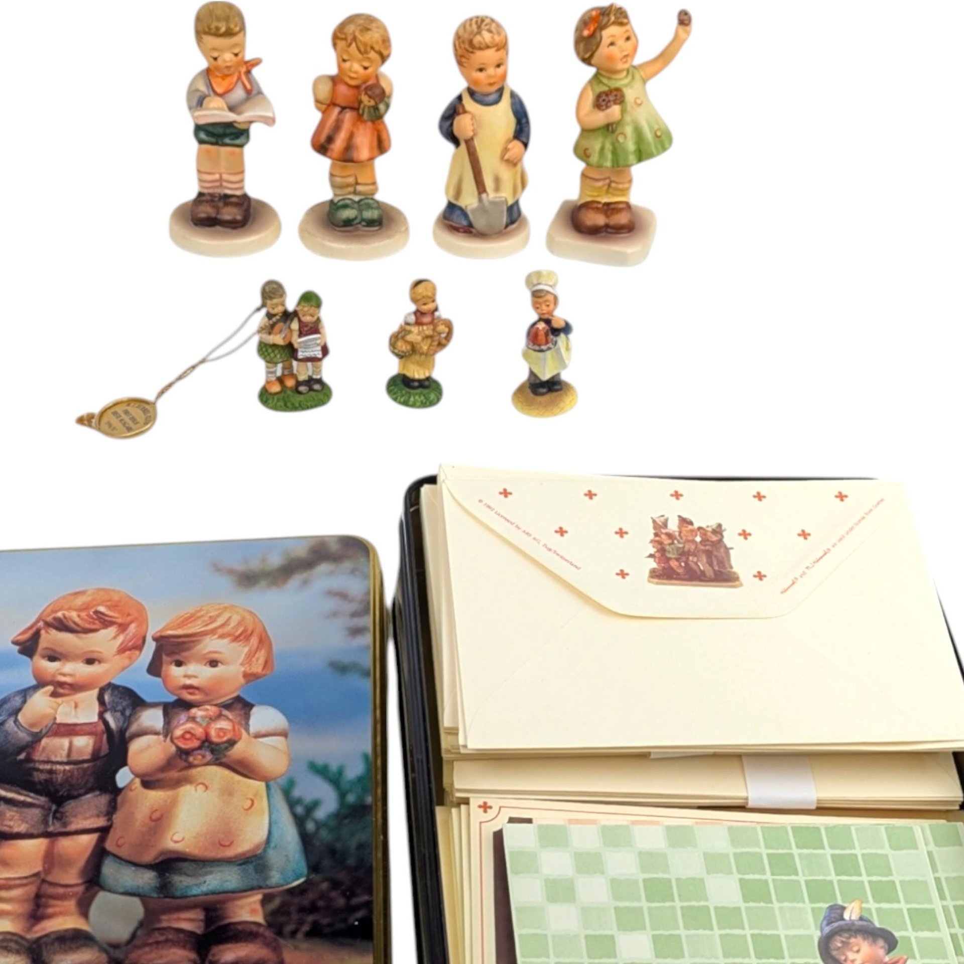 Vintage Hummel Figurine Set, 8 Piece Collection, Miniatures, "We Congratulate" Tin, Gift for Collector, Hummel Lovers