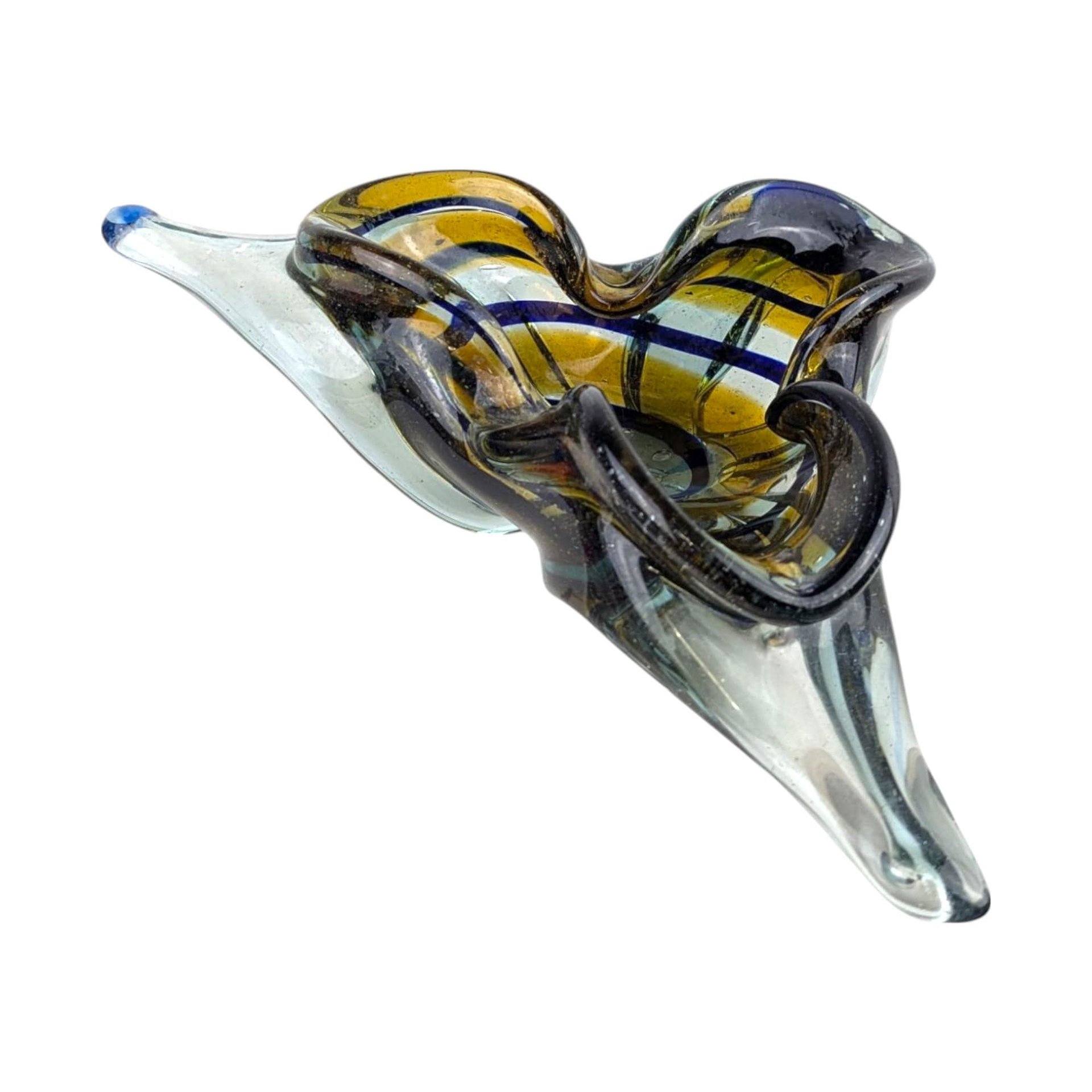 Vintage Art Glass Bowl, Unique Tri-Corner Design, Hand Made Glass, Decorative Centerpiece, Gift for Art Glass Collectors, Heavy Glass Bowl