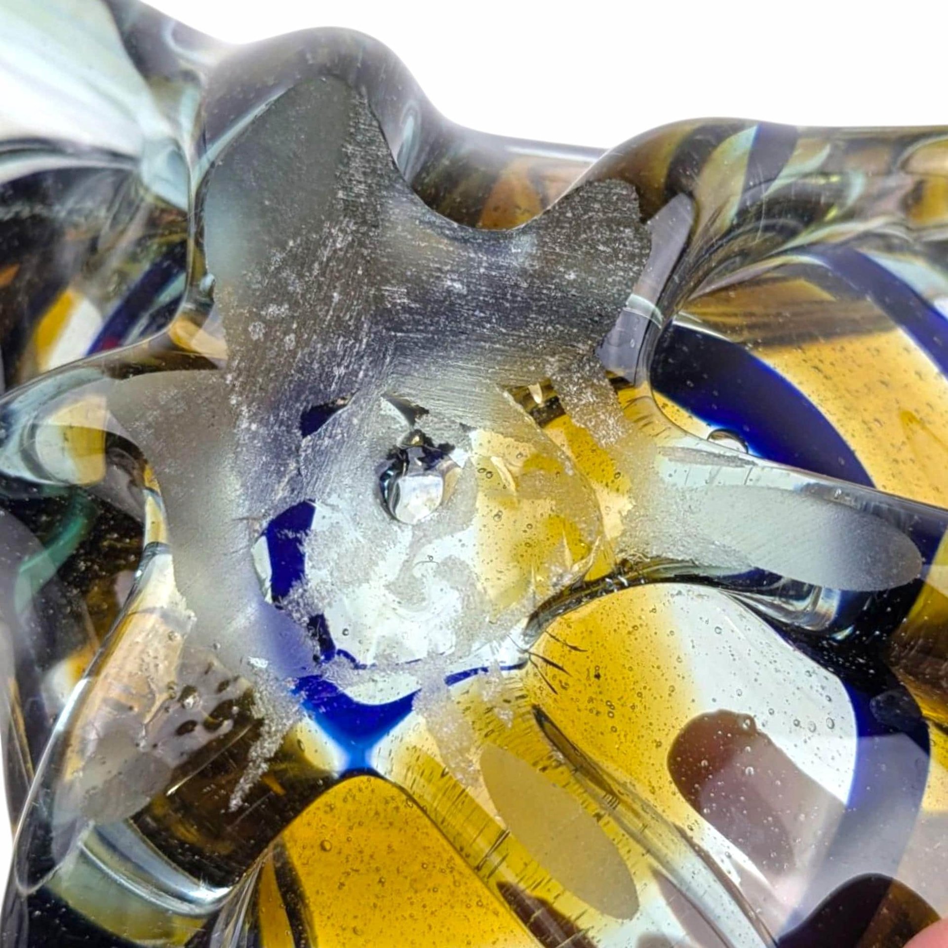 Vintage Art Glass Bowl, Unique Tri-Corner Design, Hand Made Glass, Decorative Centerpiece, Gift for Art Glass Collectors, Heavy Glass Bowl