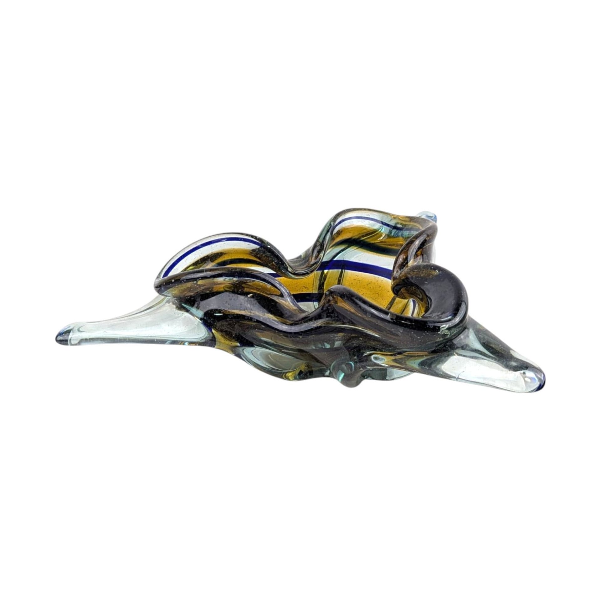 Vintage Art Glass Bowl, Unique Tri-Corner Design, Hand Made Glass, Decorative Centerpiece, Gift for Art Glass Collectors, Heavy Glass Bowl