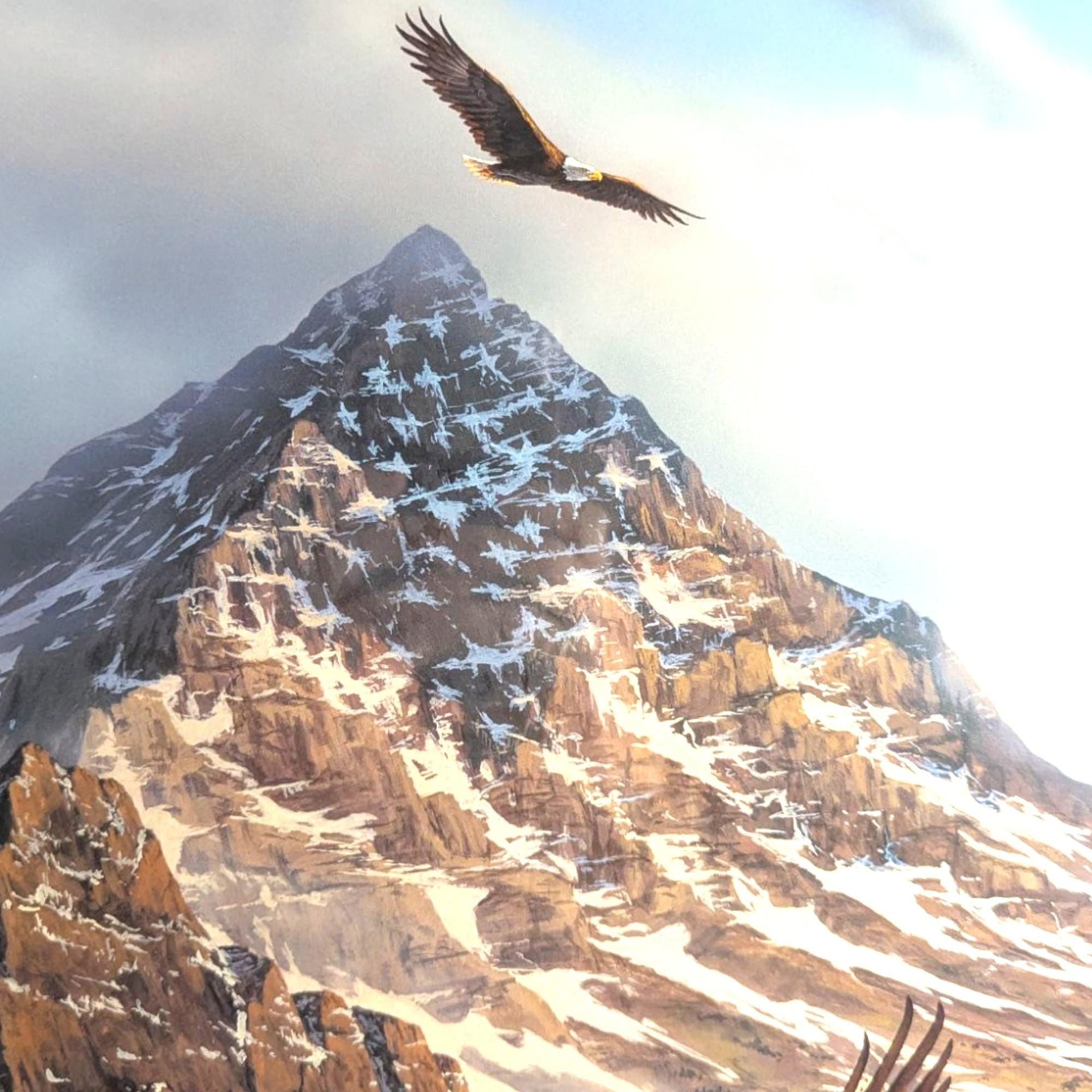 Vintage Framed "On Freedom's Wing" Kelley Print, Eagles & Mountain Landscape, Signed Art, Large Wall Decor