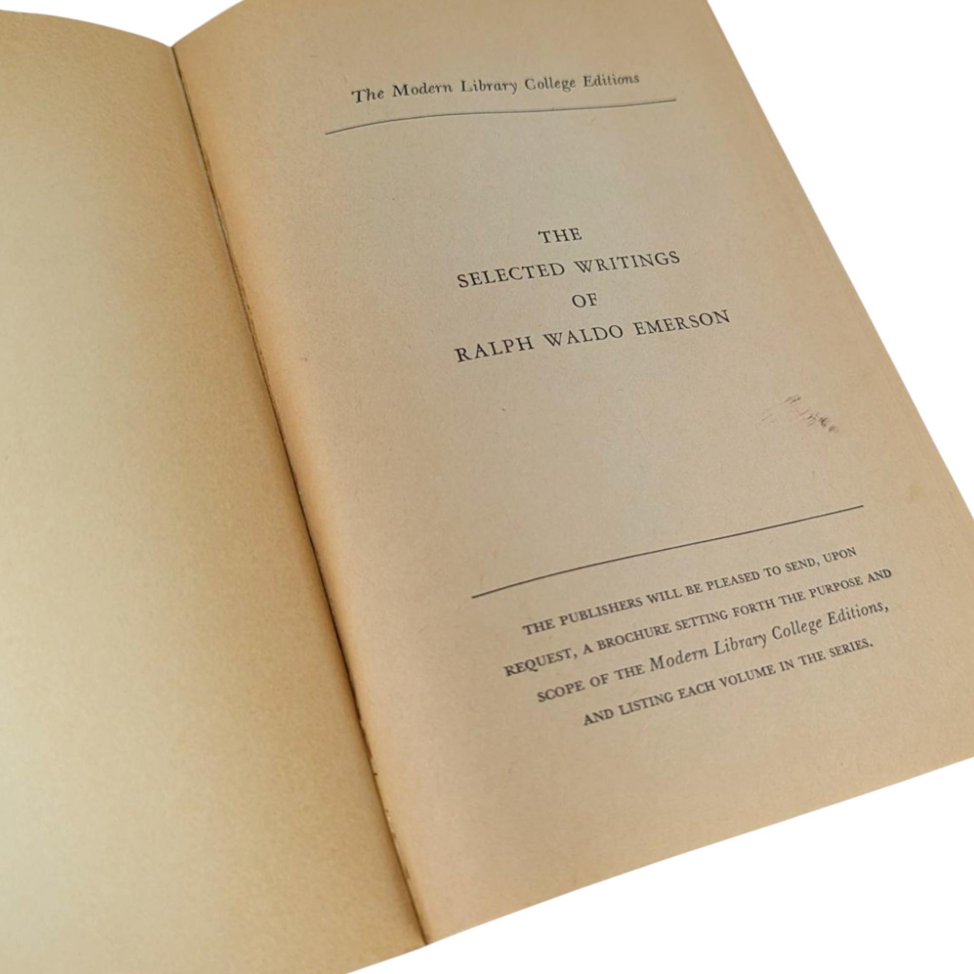 1950 The Selected Writings of Ralph Waldo Emerson, Modern Library College Edition, Softcover Book, Classic Literature