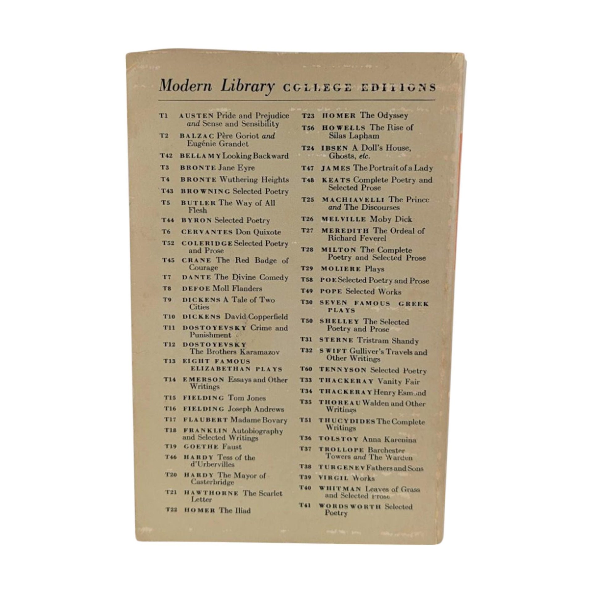 1950 The Selected Writings of Ralph Waldo Emerson, Modern Library College Edition, Softcover Book, Classic Literature