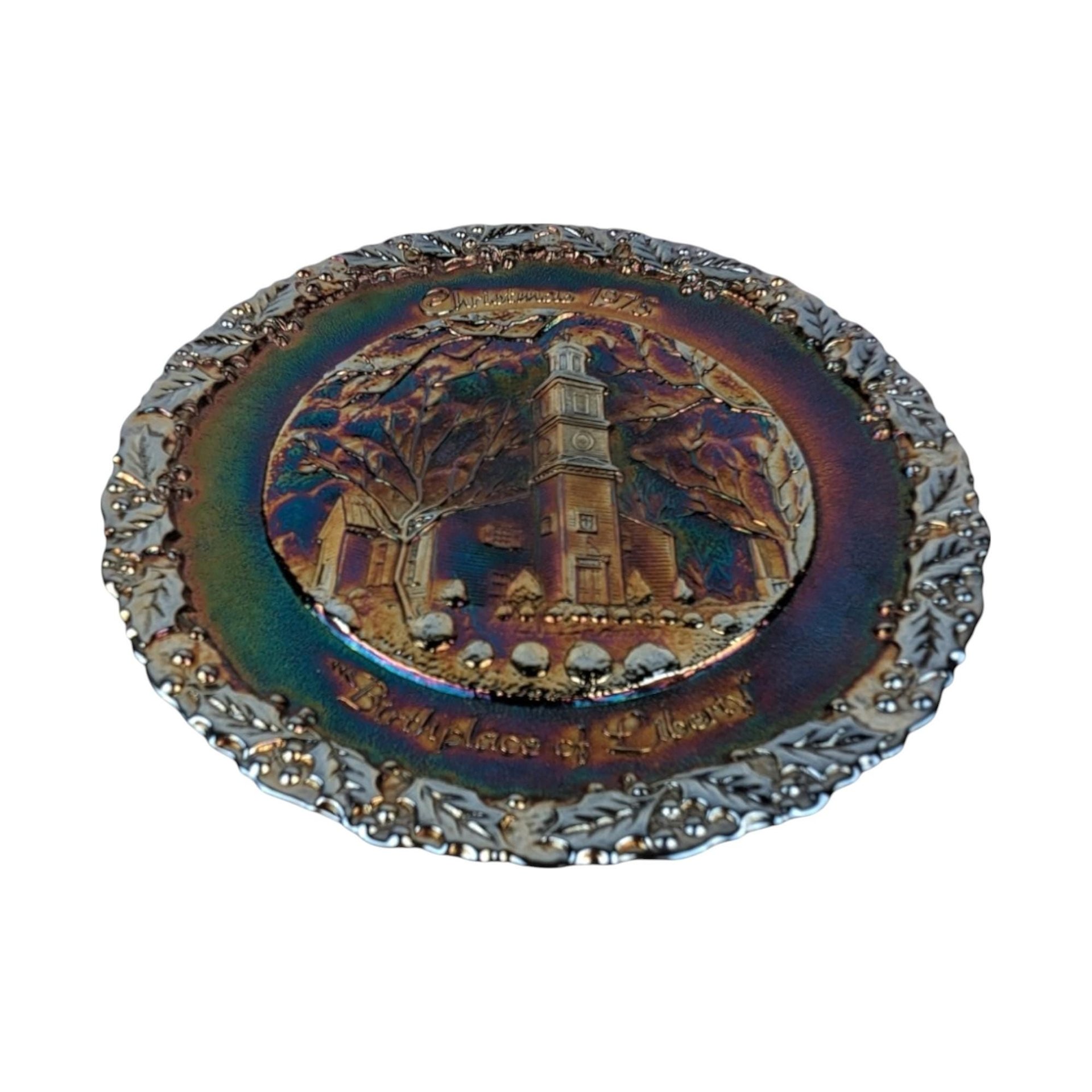 1975 Fenton Christmas Carnival Glass Plate | "Birthplace of Liberty" | Collectible Plate | Vintage Holiday Decor
