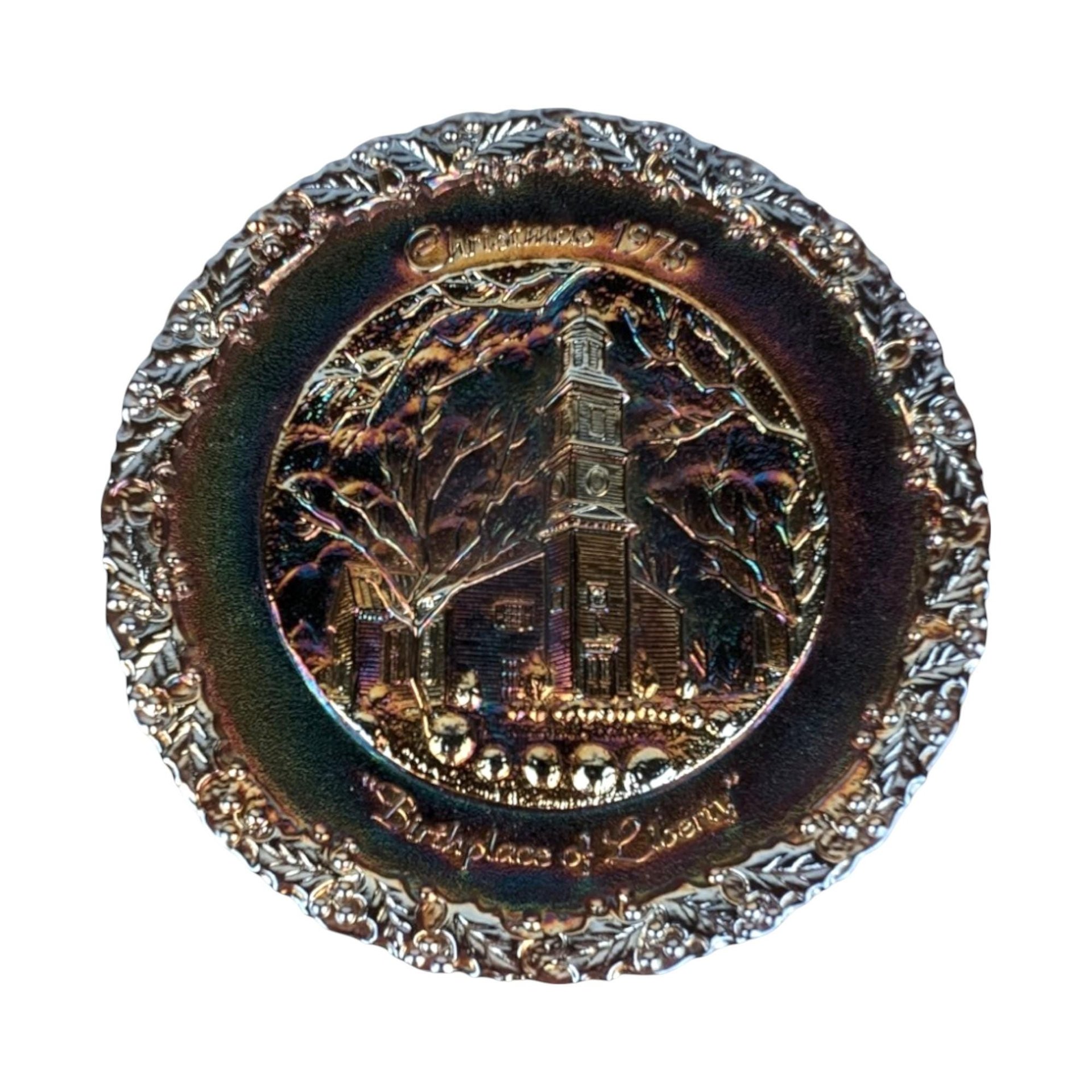 1975 Fenton Christmas Carnival Glass Plate | "Birthplace of Liberty" | Collectible Plate | Vintage Holiday Decor