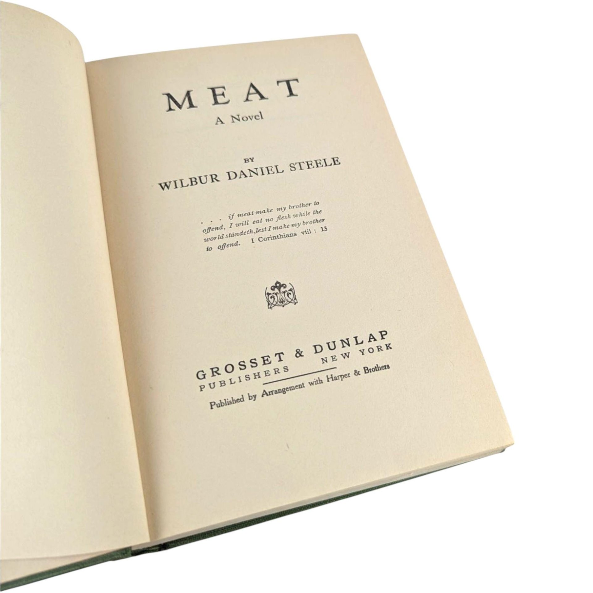 1928 "Meat" Hardcover Book by Wilbur Daniel Steele, Grosset & Dunlap, Collectible Book, Vintage Literature, Literary Gift