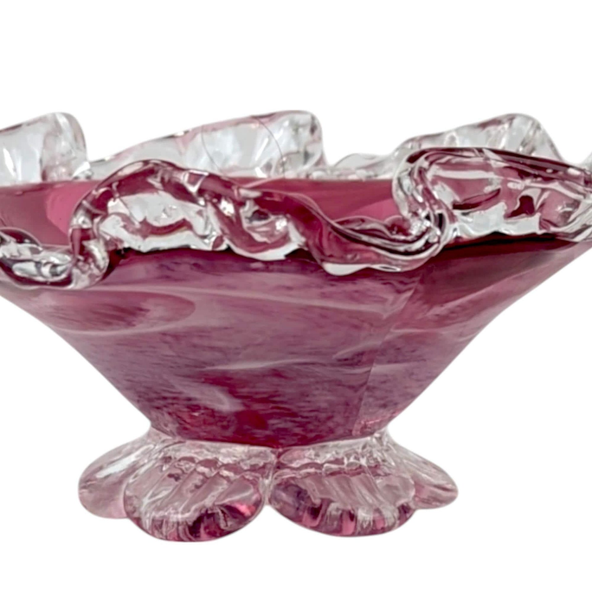 Vintage Rossi Cranberry Mist Candy Dish: 22k Gold Accent Crystal Bowl