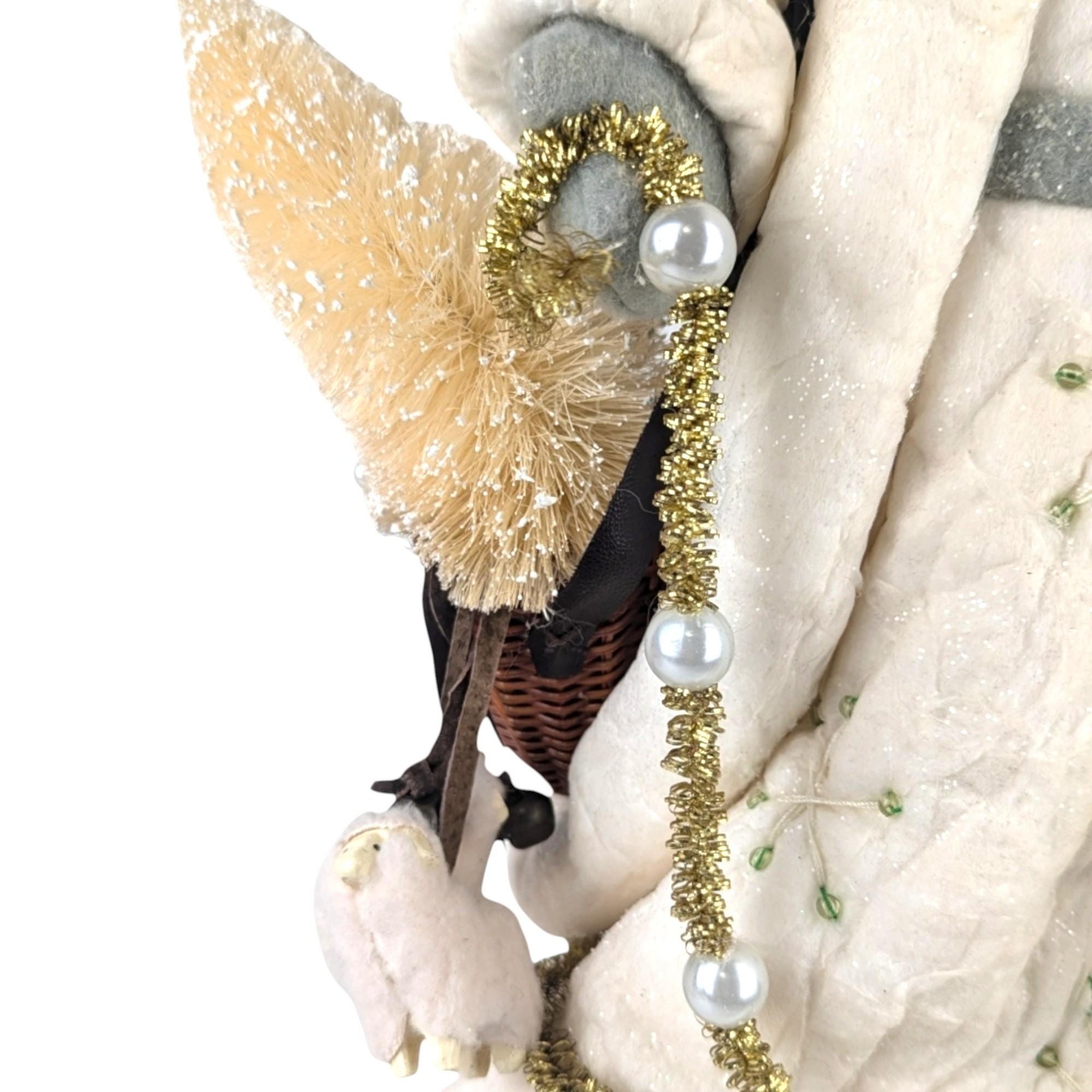 Vintage White Santa with Lambs Figure, 16.5" Cream Santa Claus Figurine, Holiday Decor, Christmas Gift, Mantel Display, Vintage Christmas